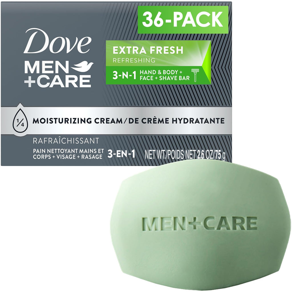 Dove Men+Care Extra Fresh Soap Bar — Hydrating 3-in-1 Cleanser for Men (36-Pack, 2.6 oz each)