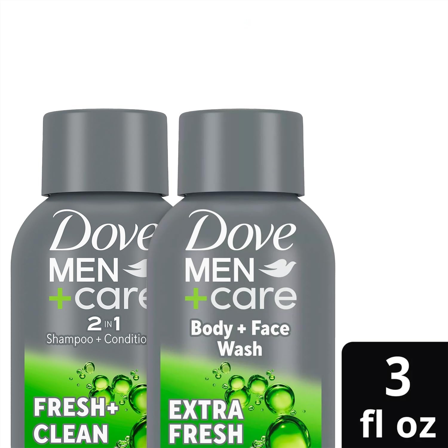 Dove Men+Care Travel Essentials Bundle – Extra Fresh Wash & 2-in-1 Shampoo (3 oz each)