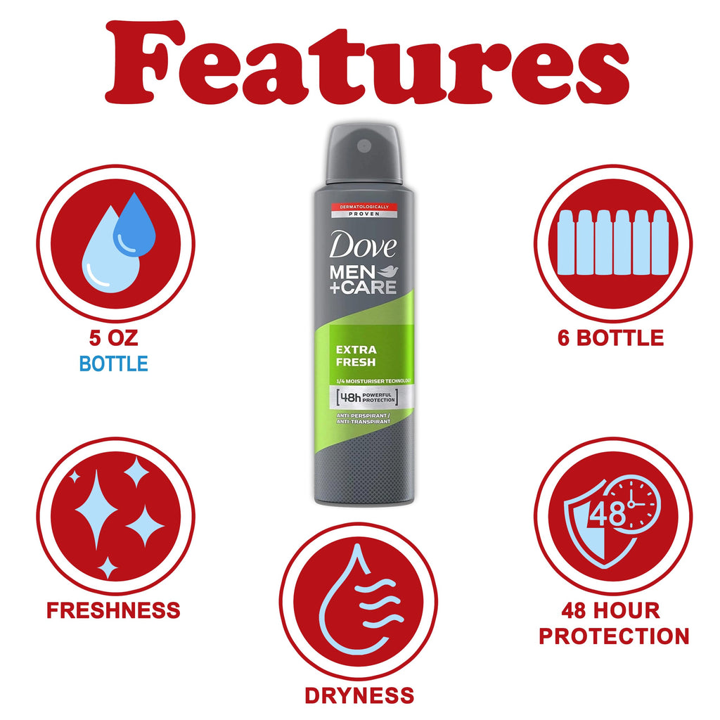 Dove Men+Care Extra Fresh Antiperspirant Spray – 6-Pack, 48H Protection