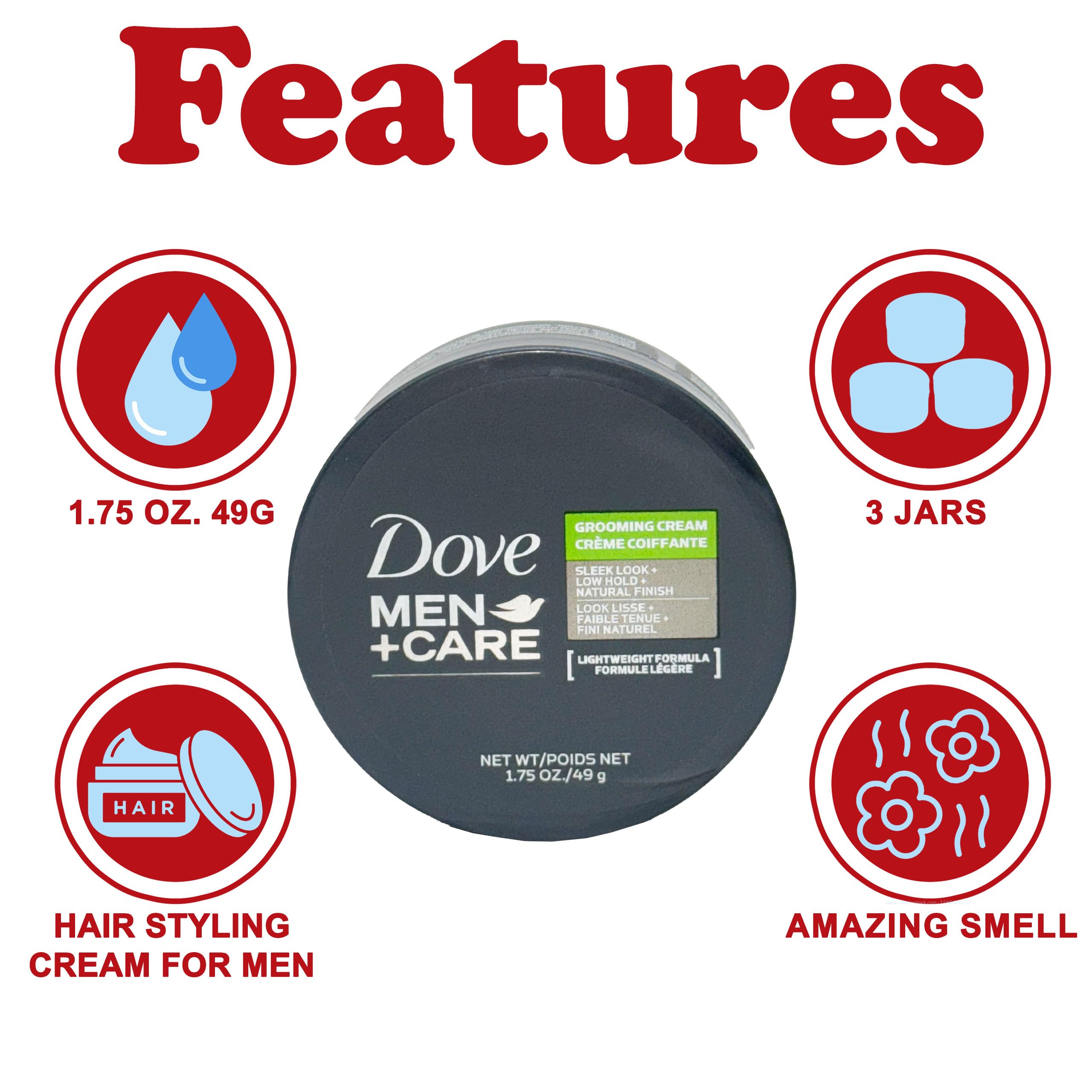 Dove Men+Care Grooming Cream 3-Pack – Lightweight, Low-Hold Styling for Natural Texture