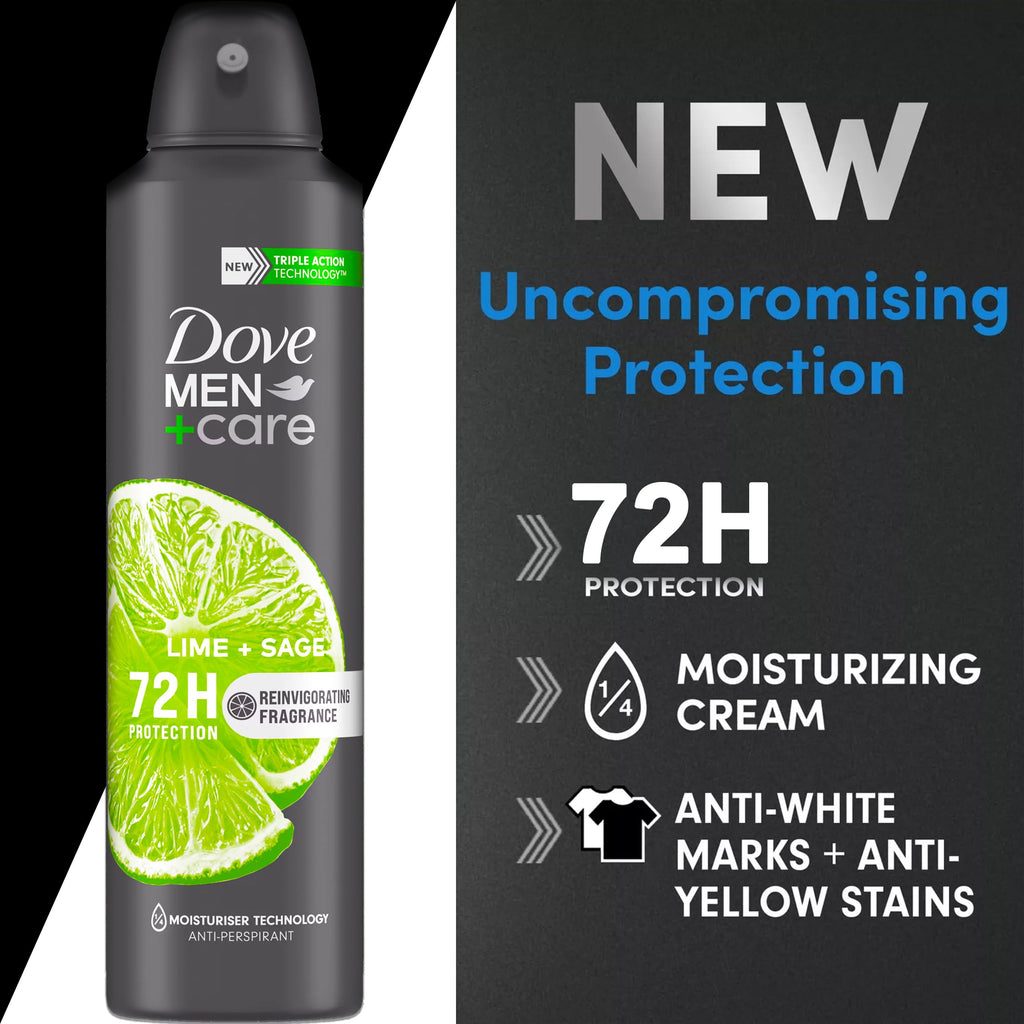 Dove Men+Care Lime + Sage Antiperspirant Spray – 6 Pack, 72-Hour Odor Defense, Skin Moisturising