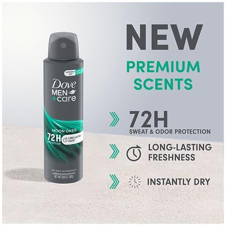 Dove Men+Care Moon Oasis Dry Spray Antiperspirant – 72H Protection with Plant-Based Moisturizer | 3.8 oz