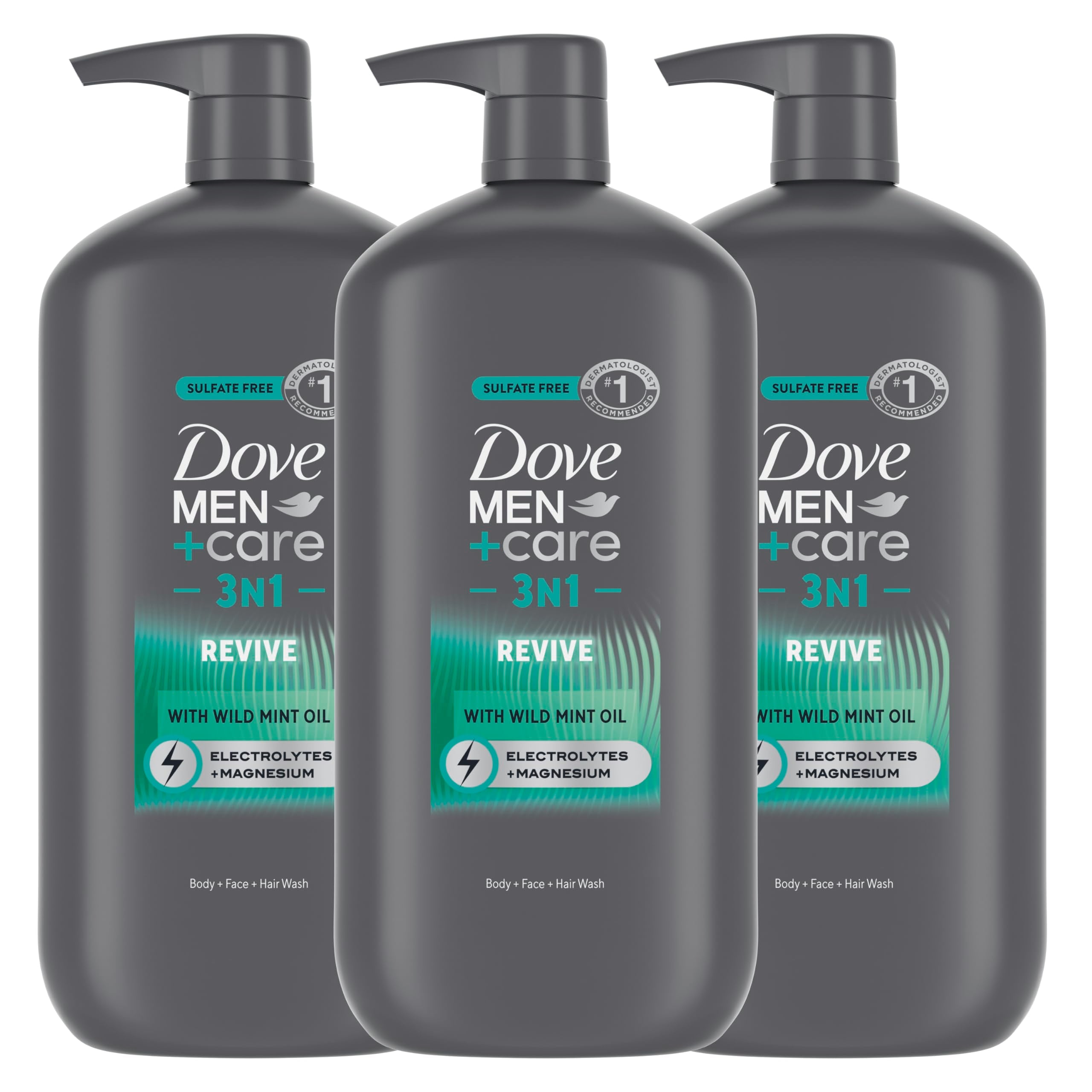 Dove Men+Care Revive 3N1 Body and Face Wash with Wild Mint Oil – 30 oz (3 Count)