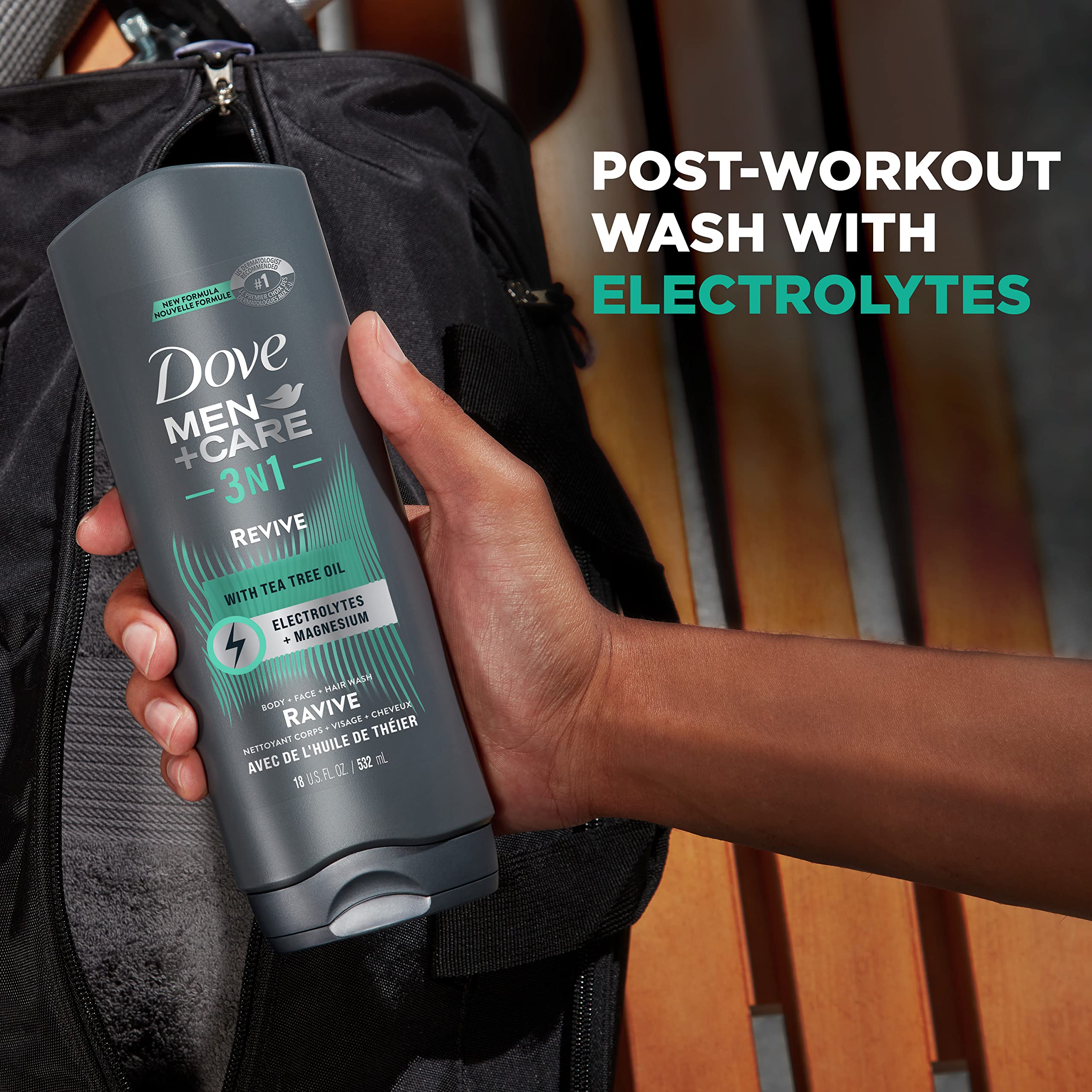 DOVE MEN+CARE Post-Workout 3N1 Revive Body Wash with Tea Tree Oil – 18 oz (4 Count)