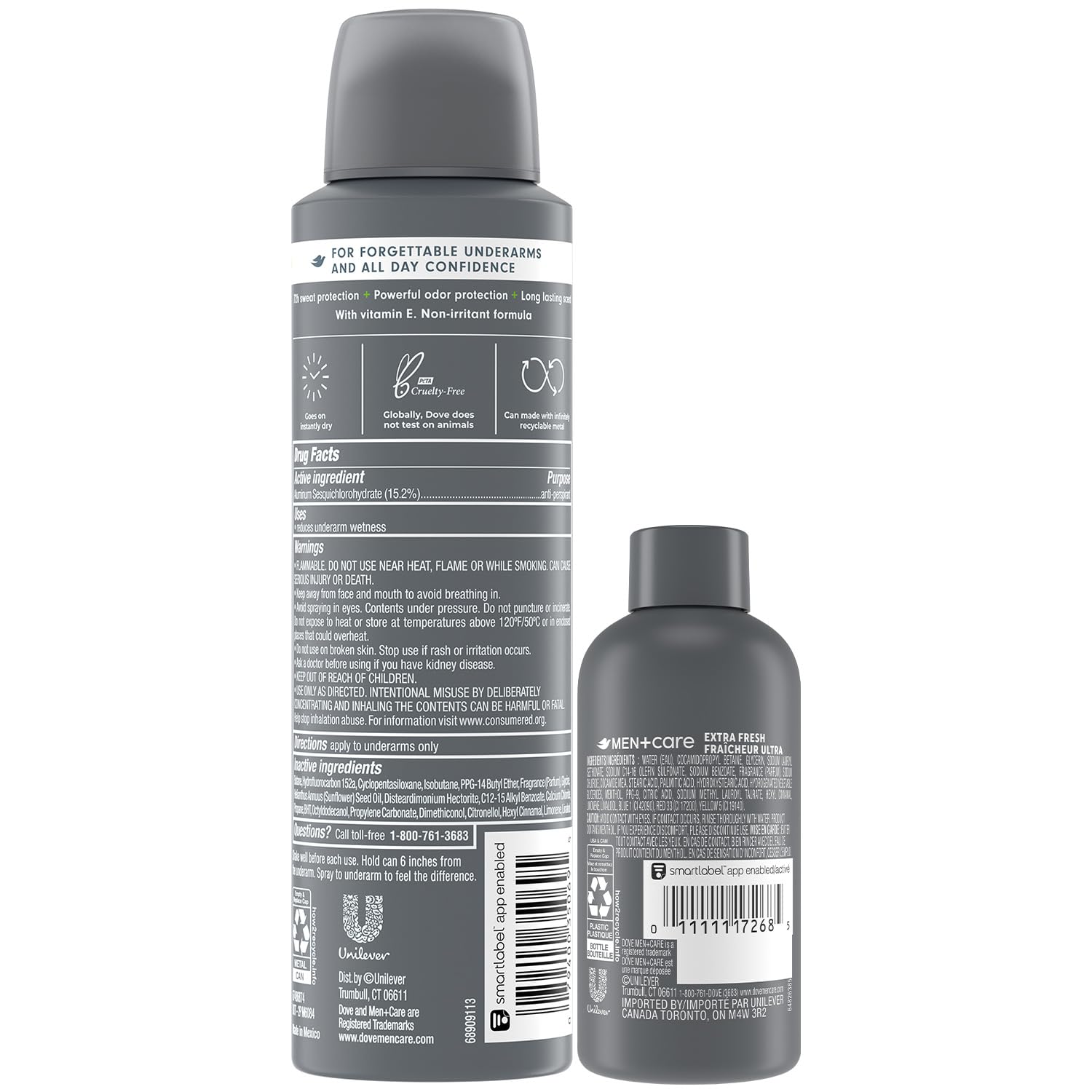 Dove Men+Care Dry Spray Antiperspirant 2-Pack + Travel Body Wash – 72H Protection, Extra Fresh Scent