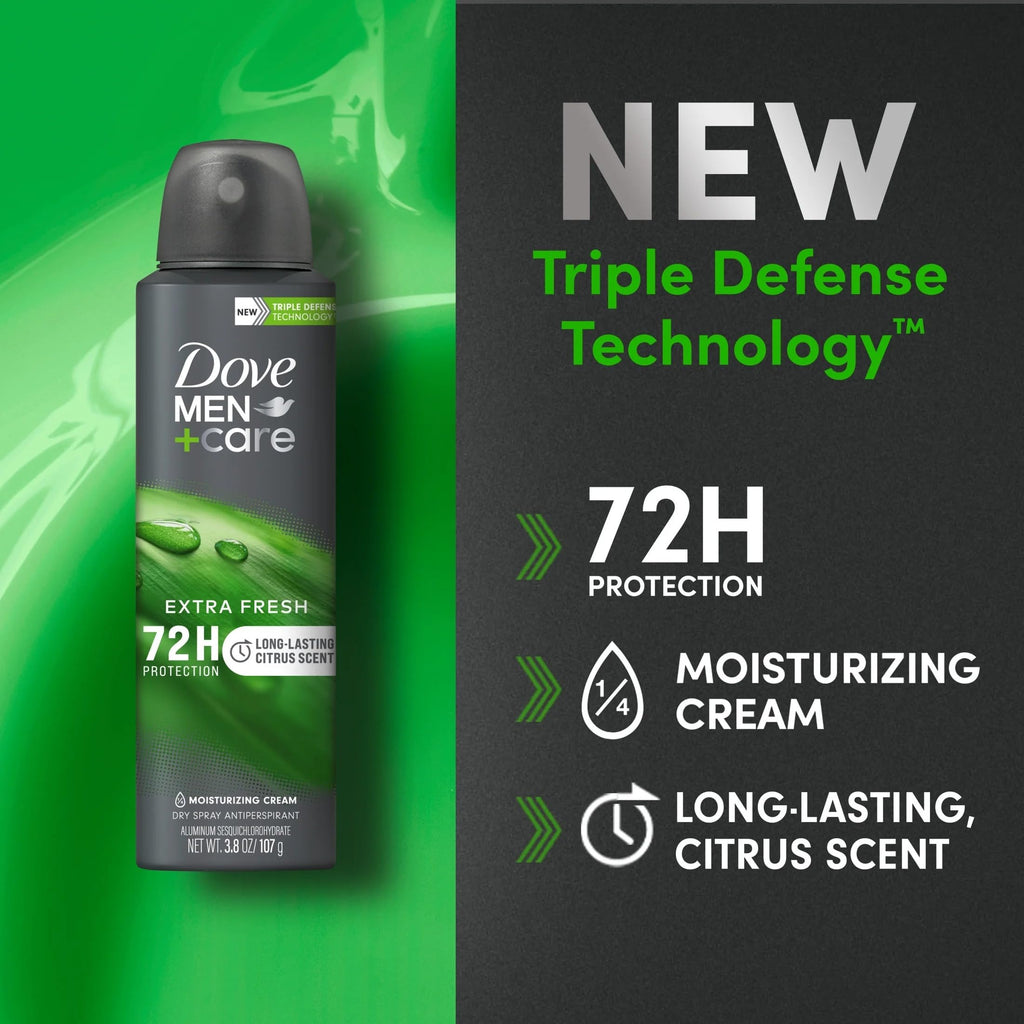 Dove Men+Care Dry Spray Antiperspirant 2-Pack + Travel Body Wash – 72H Protection, Extra Fresh Scent