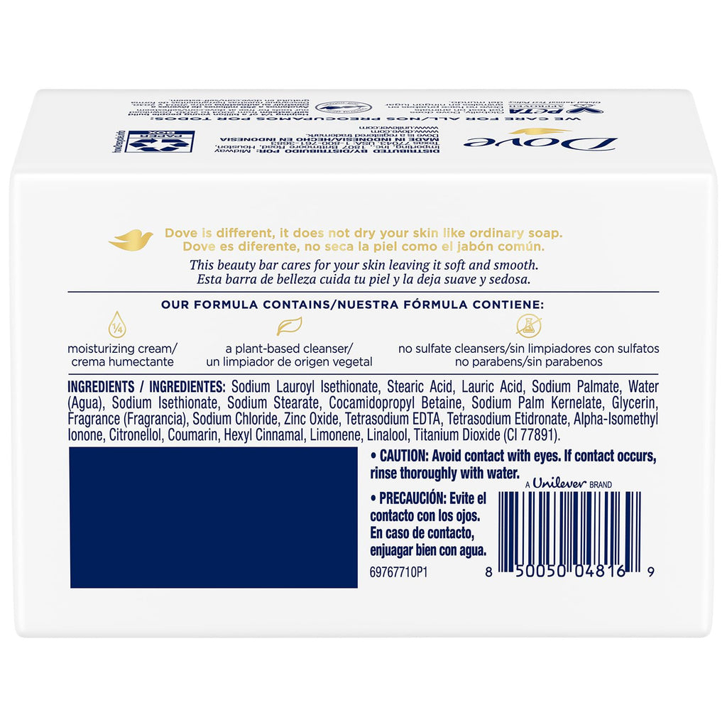 Dove Original Beauty Bar 2-Pack – 8 Bars, 3-in-1 Moisturizing Soap for Face, Body & Hands
