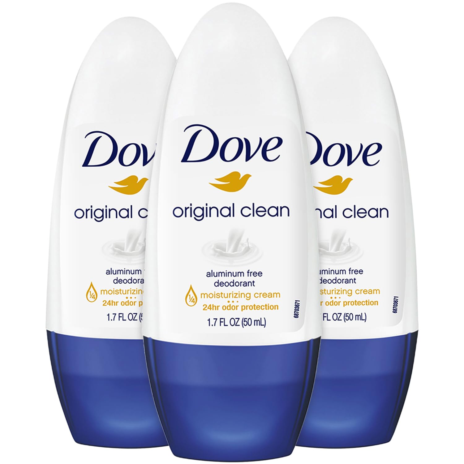 Dove Aluminum-Free Deodorant for Women, Original Clean Roll-On – 3-Pack with 24H Odor Protection