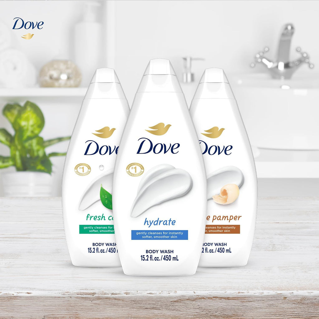 Dove Body Wash Variety 3-Pack – Hydrate, Gentle Pamper & Fresh Care (15.22 oz each)