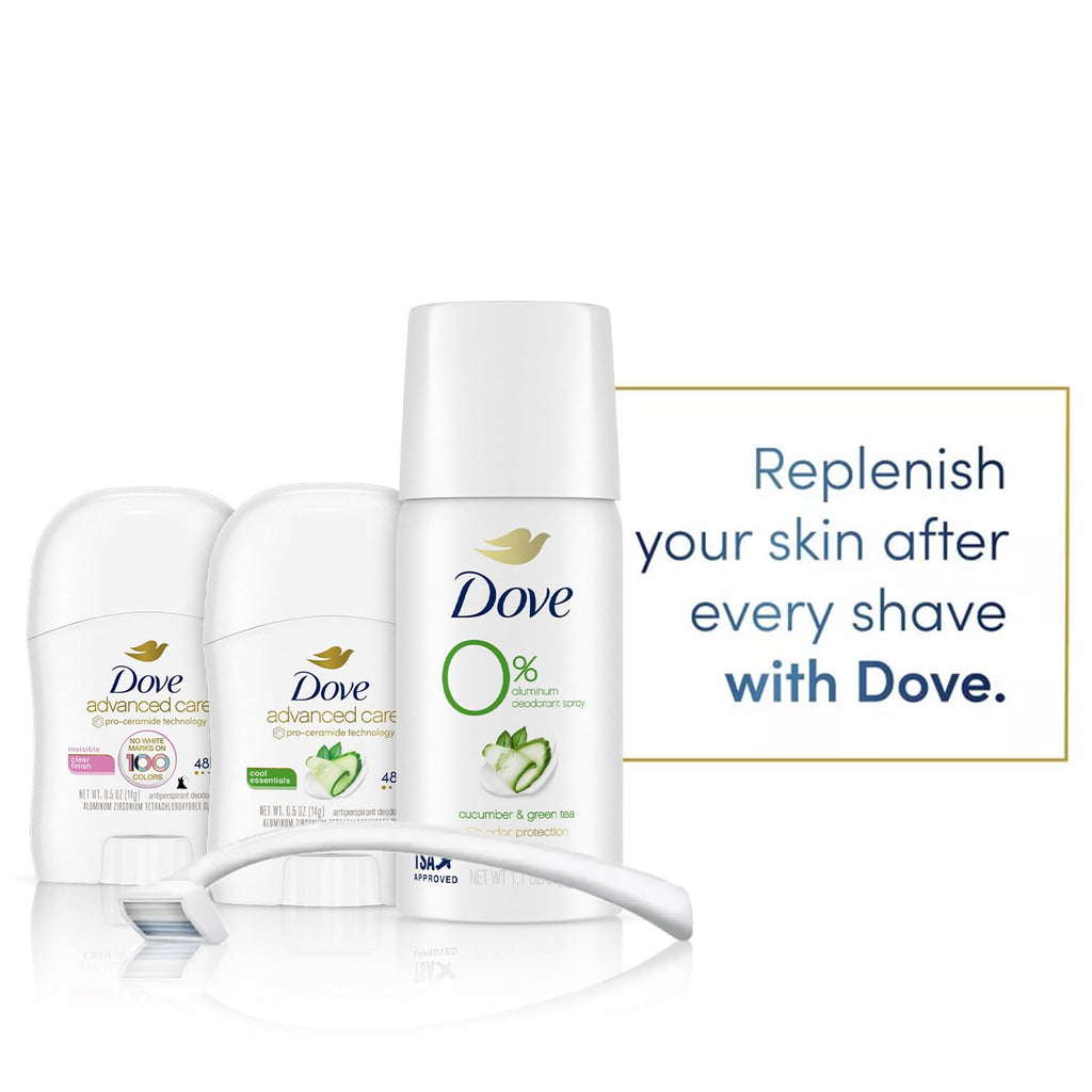 Dove Travel Deodorant for Women Variety 3-Pack – Advanced Care Invisible, Cool Essentials Mini, Cucumber & Green Tea Spray