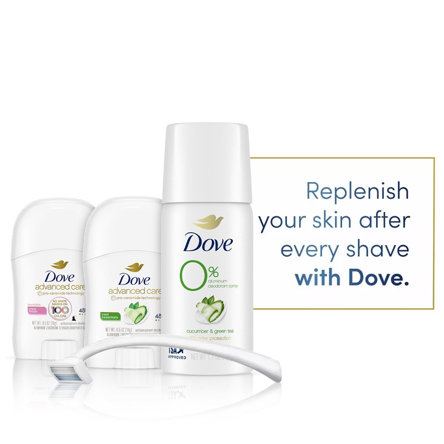 Dove Travel Deodorant for Women Variety 3-Pack – Advanced Care Invisible, Cool Essentials Mini, Cucumber & Green Tea Spray