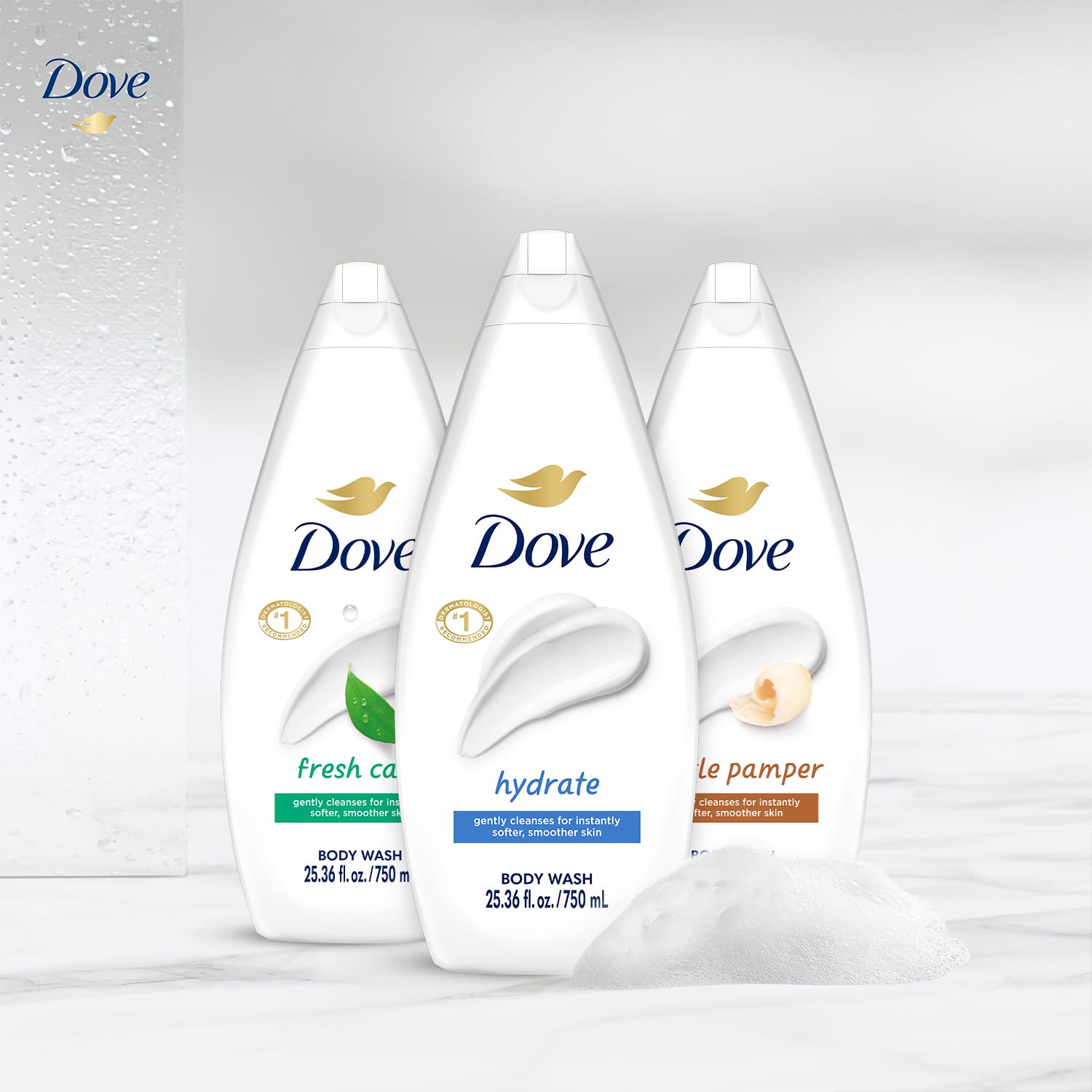 Dove Body Wash Value-Size 3-Pack – Hydrate, Fresh Care & Gentle Pamper, 25.36 oz Each