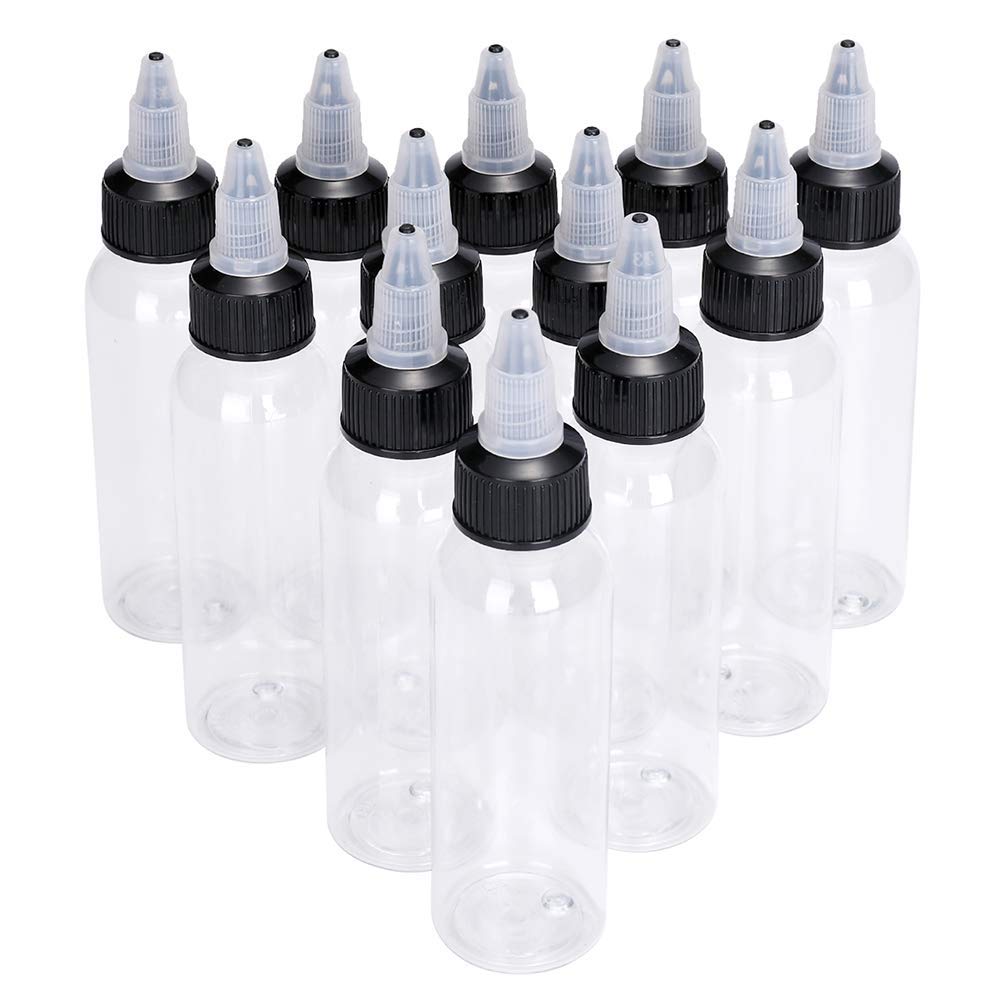 DOWEI 60ML Ink Bottle Set – 12-Pack Clear PET Twist Cap Containers for Ink, Paint, Lotion & More