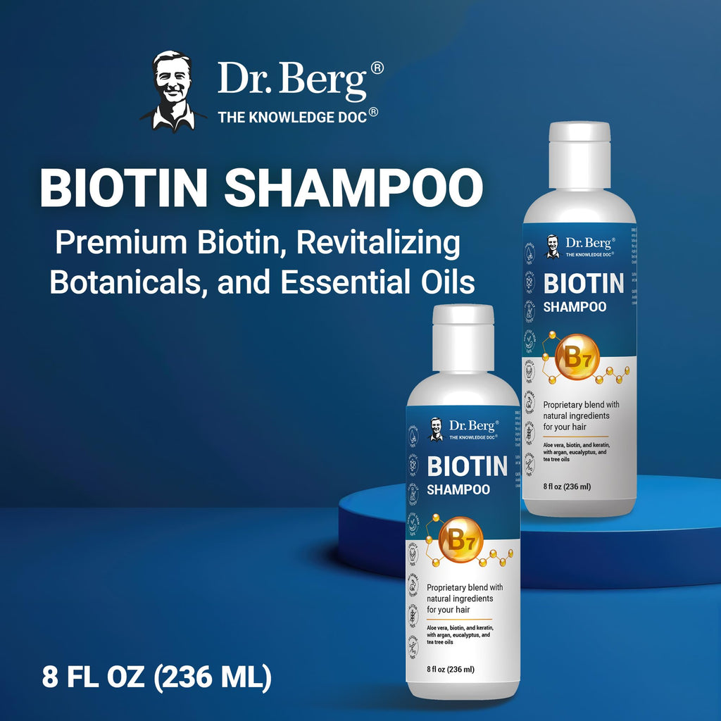 Dr. Berg Biotin Shampoo – Paraben/Sulfate/Silicone-Free, Argan Oil & Botanicals, 8 oz