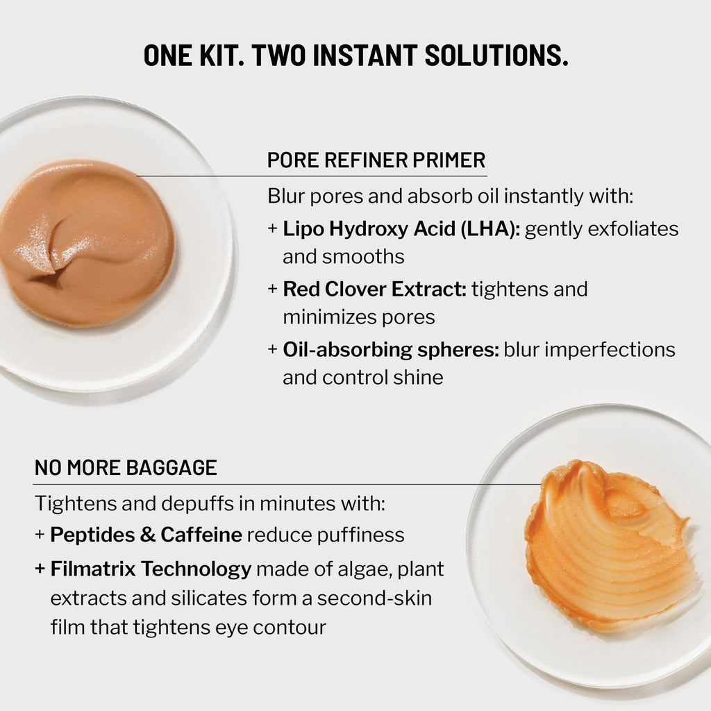 Dr. Brandt Depuffing & Pore Refining Duo — No More Baggage Eye Gel + Pores No More Pore Refiner Primer + Travel Pouch