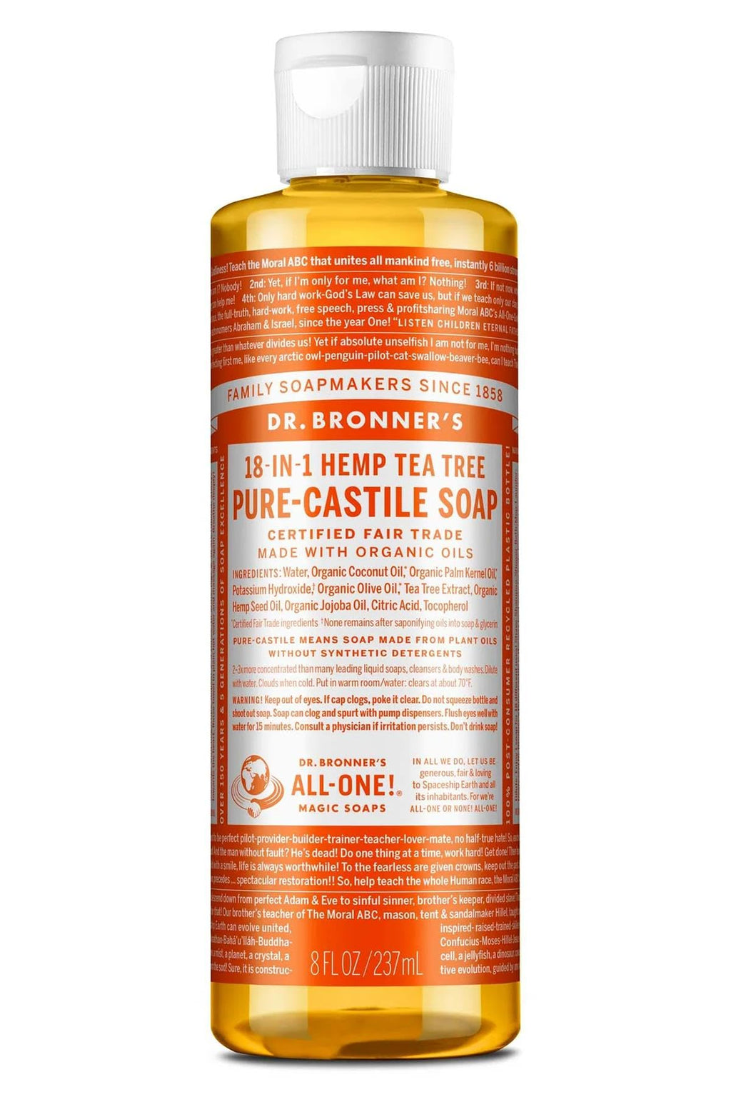 Dr. Bronner's Castile Liquid Soap – Tea Tree, 8 oz | Multi-Purpose Cleanser