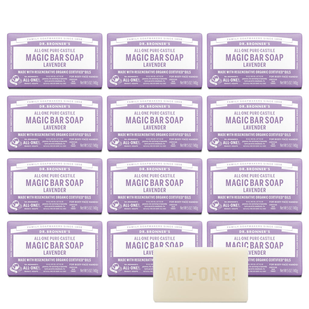 Dr. Bronner's Lavender Pure-Castile Bar Soap | Regenerative Organic Oils, 12-Pack