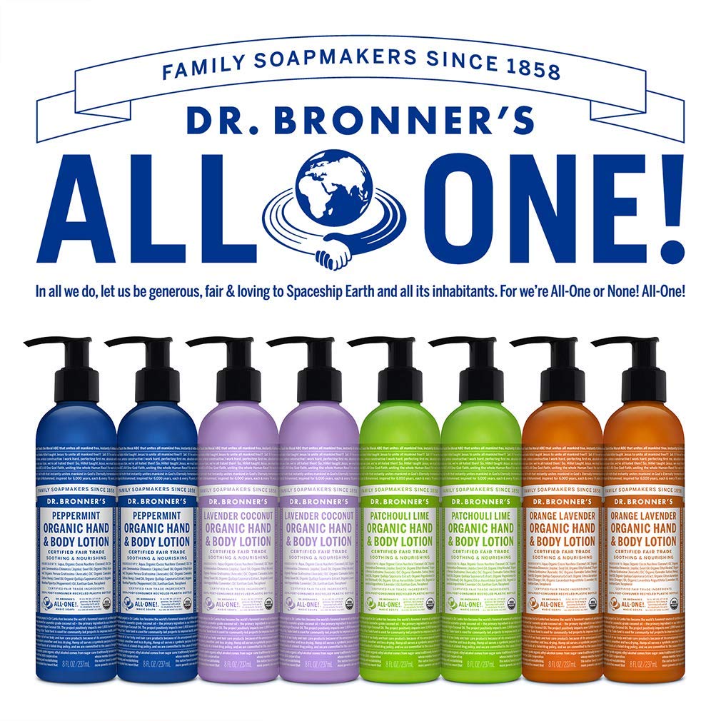 Dr. Bronner's Organic Lotion Variety Pack (8 oz) – Peppermint, Lavender Coconut, Orange Lavender & Patchouli Lime | Body Lotion & Moisturizer