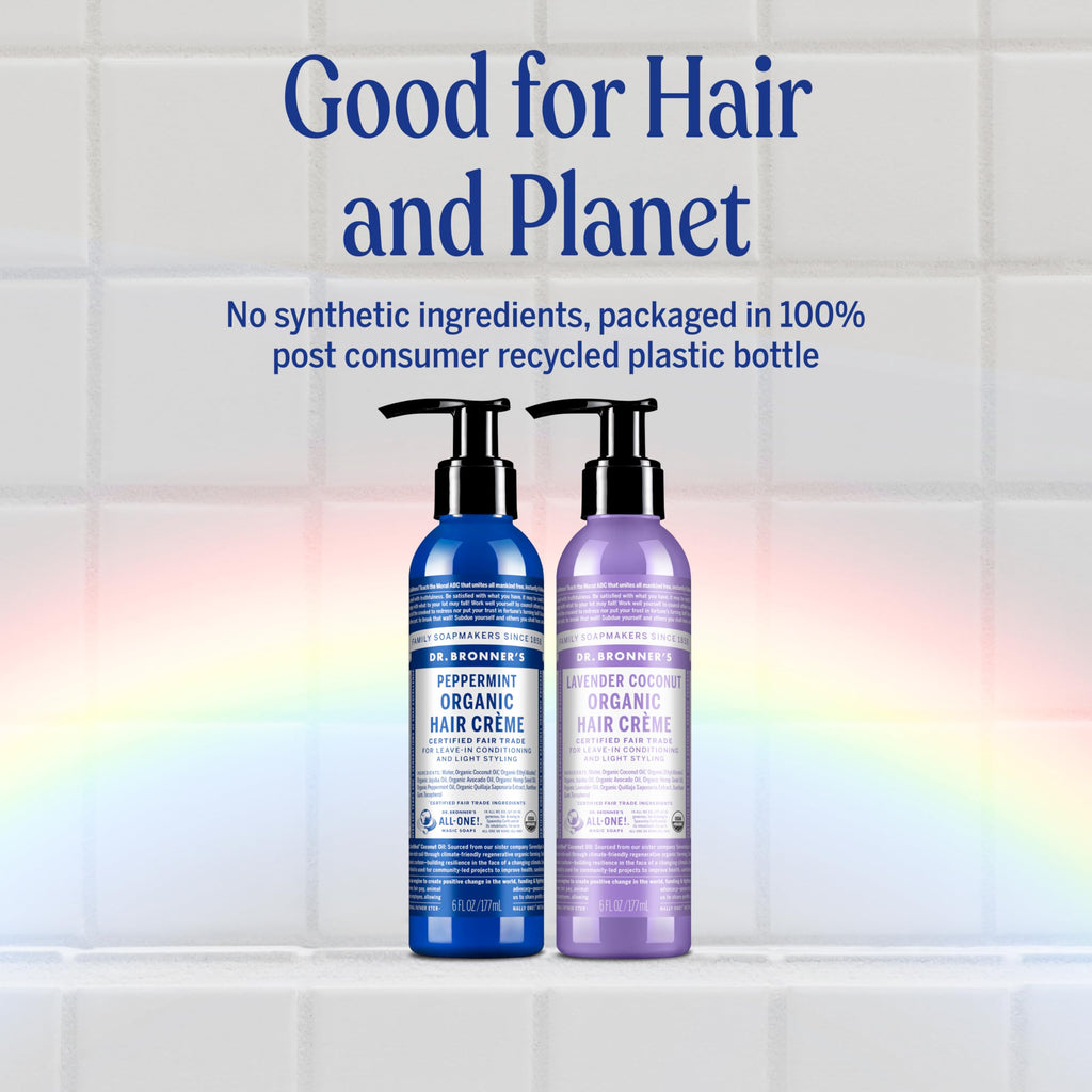 Dr. Bronner's Organic Hair Crème Lavender Coconut – Leave-In Conditioner & Styling Cream (6oz, 2-Pack)