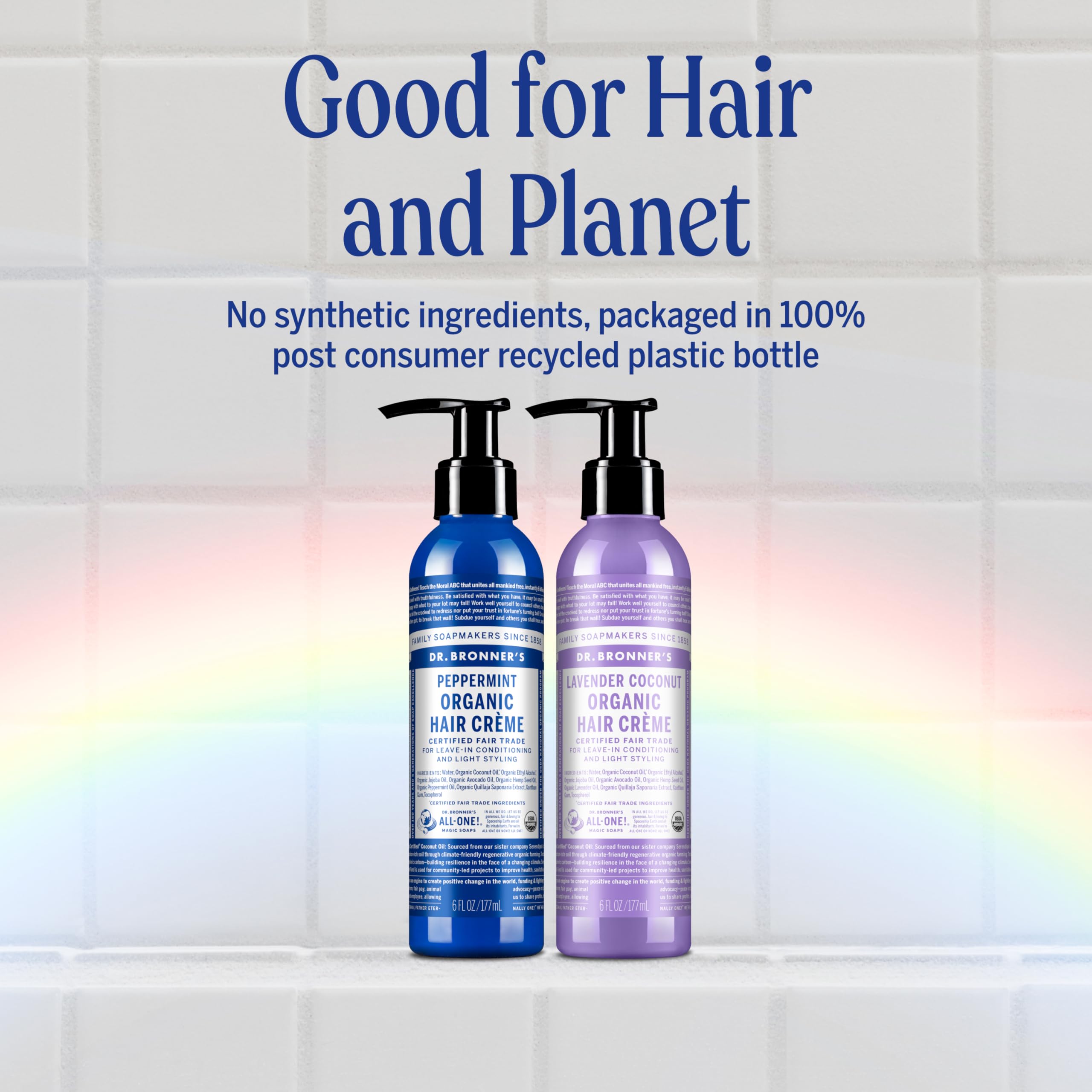 Dr. Bronner's Organic Hair Crème Peppermint – 6 oz, 2-Pack | Leave-In Conditioner & Styling Cream