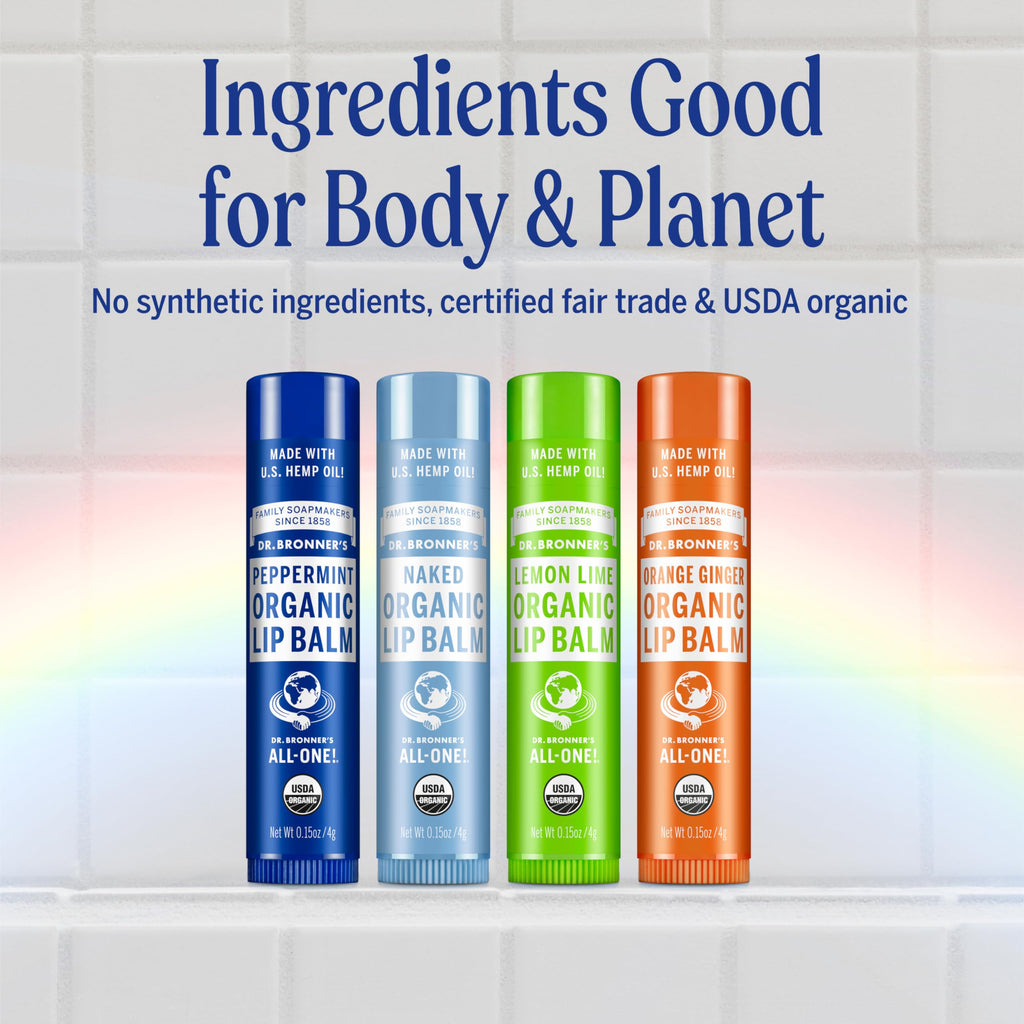 Dr. Bronner’s Organic Lip Balm 6-Pack (0.15oz) – Natural, Petroleum-Free Lip Care, Orange Ginger