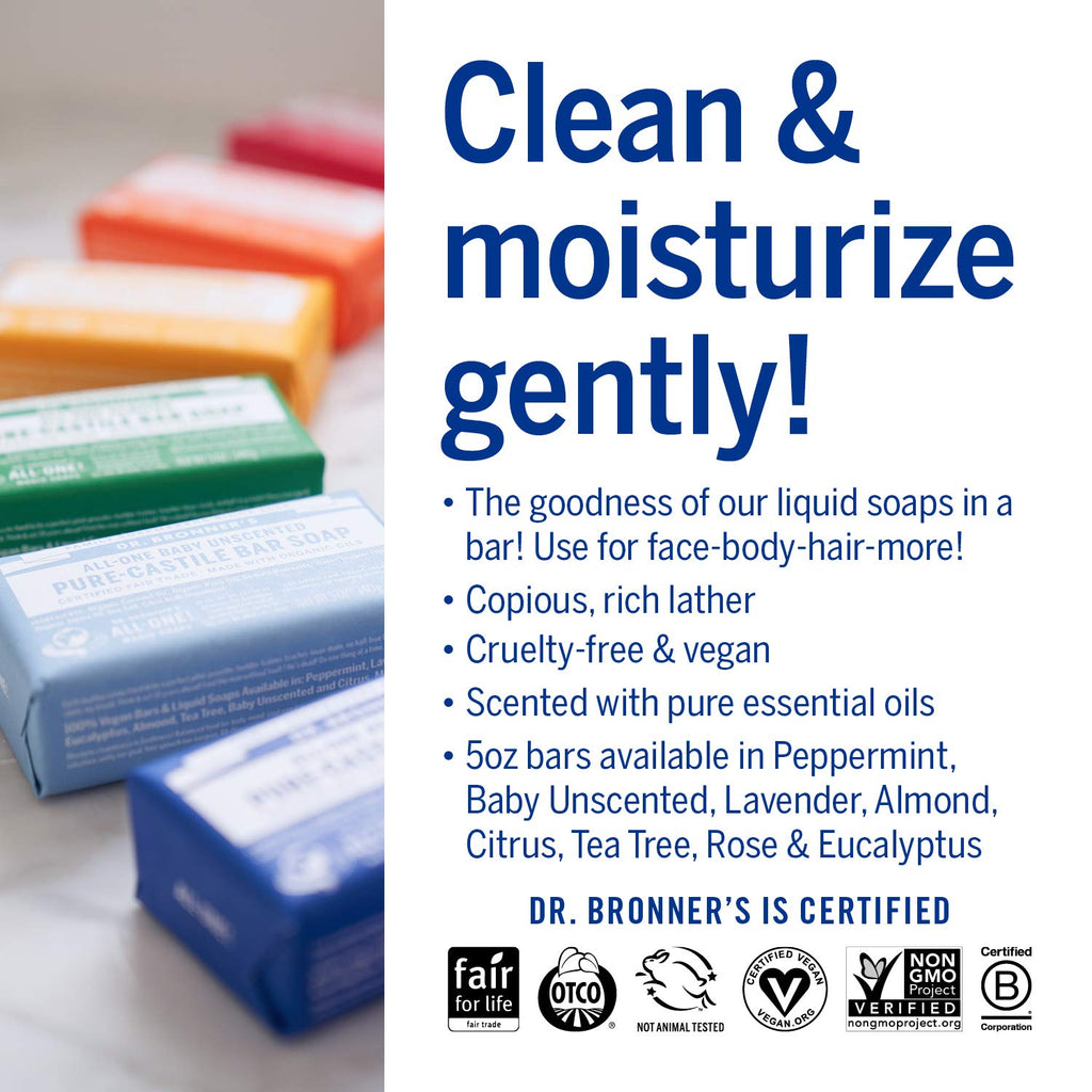 Dr. Bronner's Pure-Castile Bar Soap 2-Pack – Rose & Lavender | Organic Oils, Vegan, Cruelty-Free