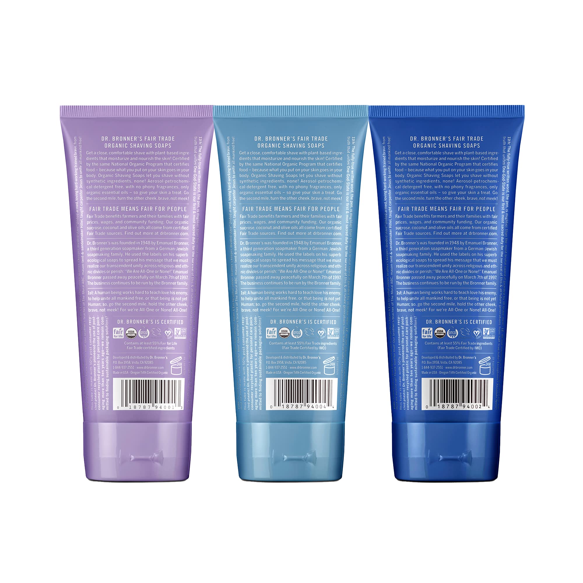 Dr. Bronner's Organic Shaving Soap (7 oz, 3-Count) Lavender, Baby Unscented & Peppermint