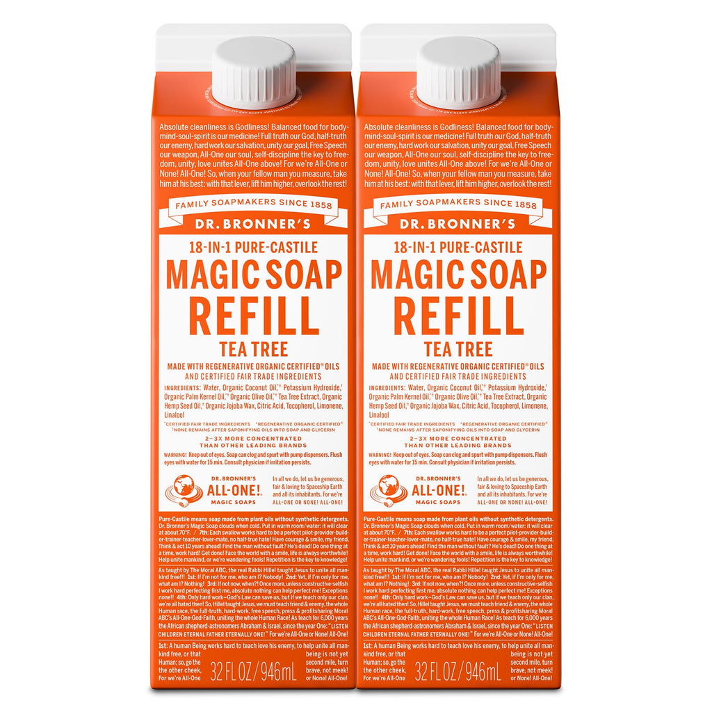 Dr. Bronner's Tea Tree Pure-Castile Soap Refill — 32 oz, 2-Pack