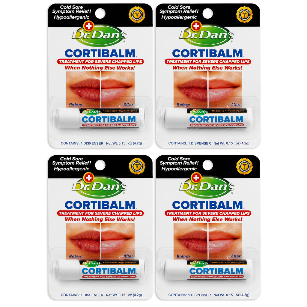 Dr. Dan's Cortibalm 4 Pack – Lip Balm for Severe Chapped Lips (1% Hydrocortisone), Gentle & Hypoallergenic