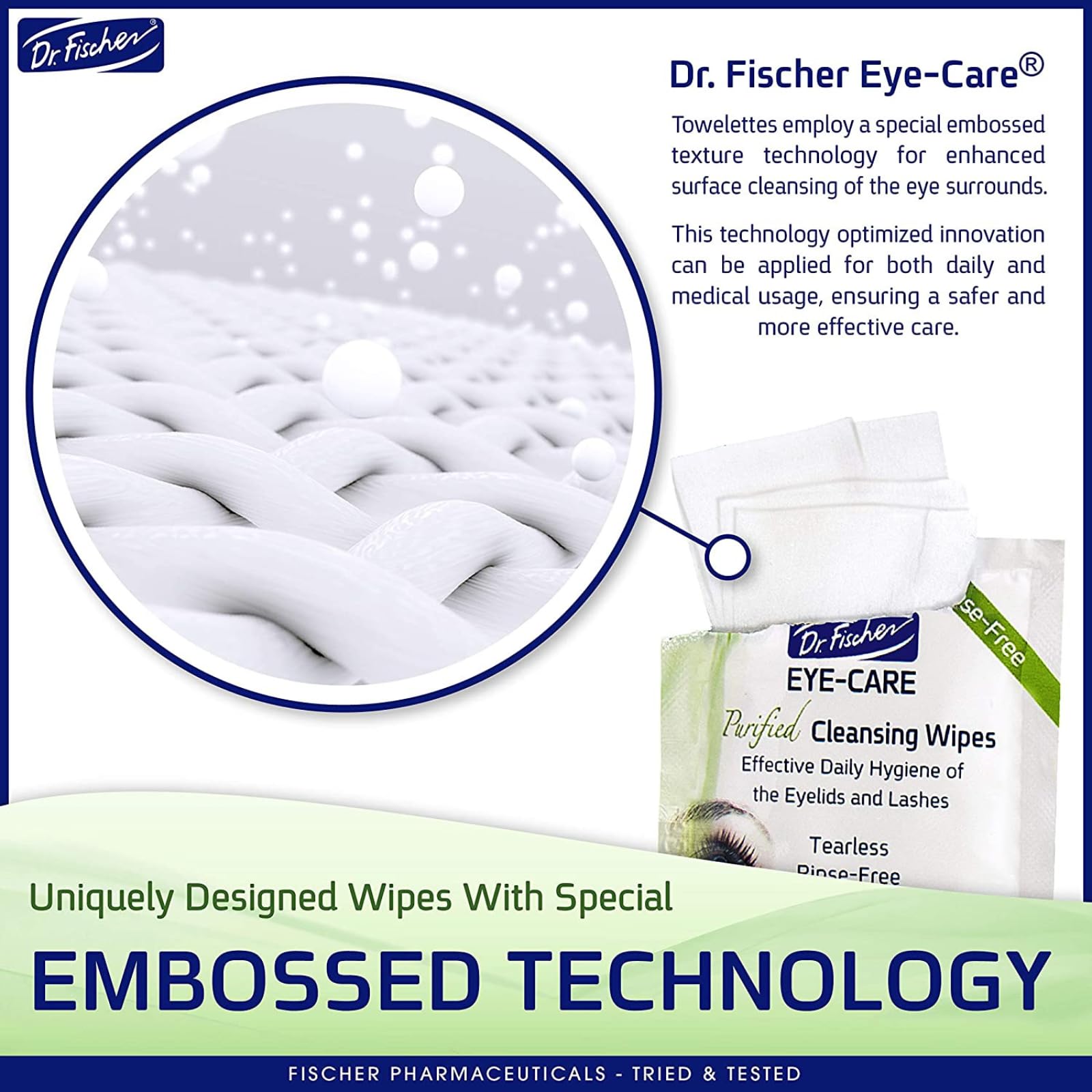 Dr. Fischer Eyelid Wipes – Purified, Hypoallergenic Pre-Moistened Eye Wipes (Pack of 2)