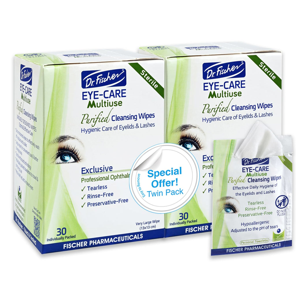 Dr. Fischer Eyelid Wipes – Purified, Hypoallergenic Pre-Moistened Eye Wipes (Pack of 2)