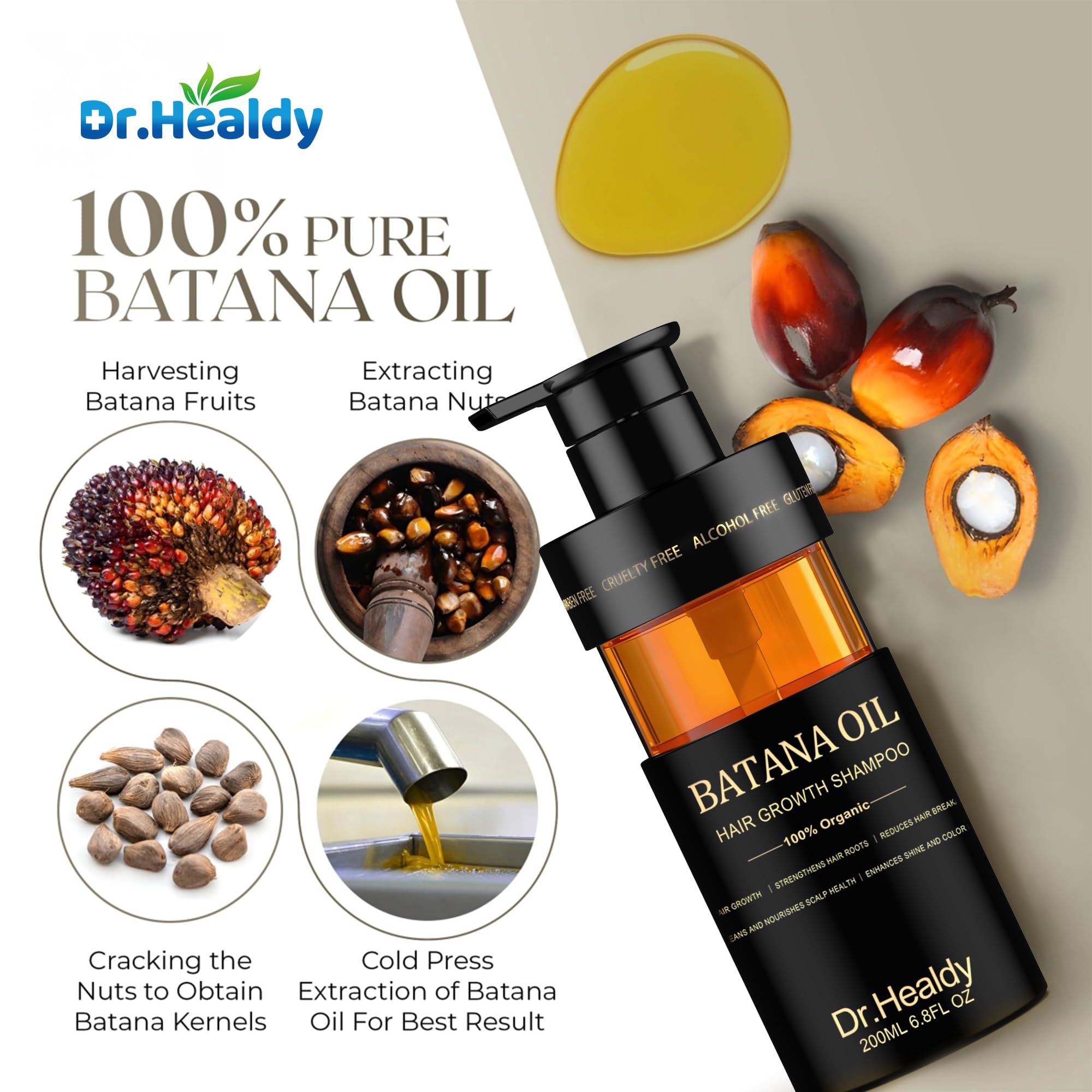 Dr. Healdy Batana Oil Shampoo for Hair Growth – Sulfate-Free, All Hair Types