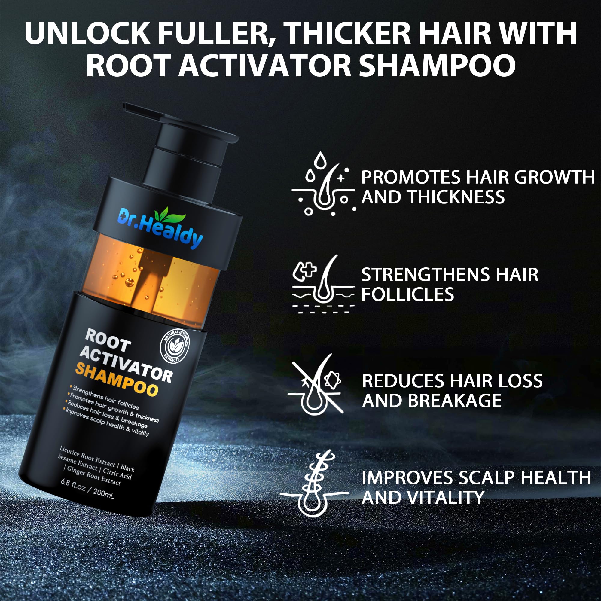 Dr. Healdy Root Activator Shampoo for Men — Hair Growth & Anti-Thinning, Sulfate Free, 13.6 oz