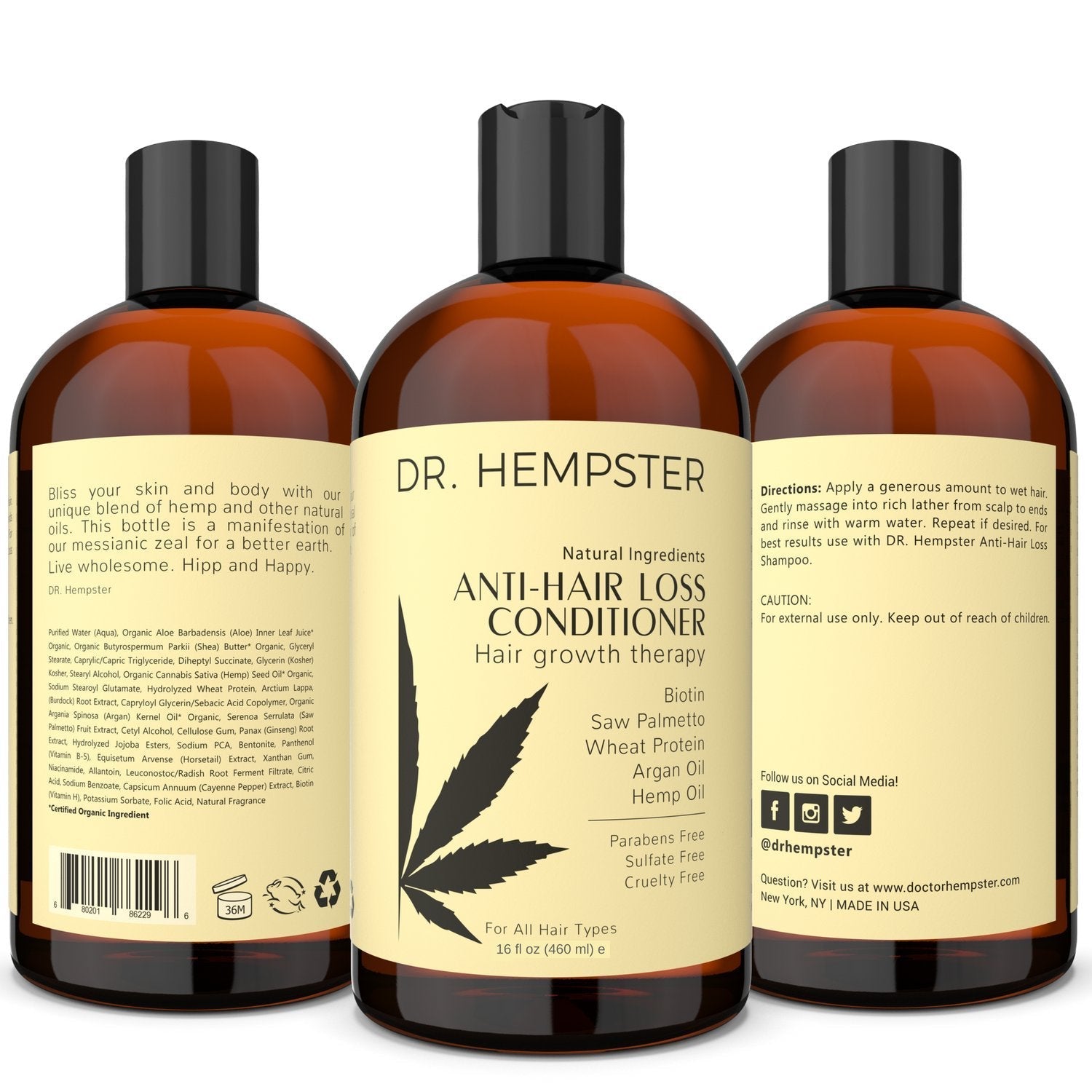 DR. HEMPSTER Hair Growth Conditioner – Biotin & Hemp for Thinning Hair, Organic & Cruelty-Free