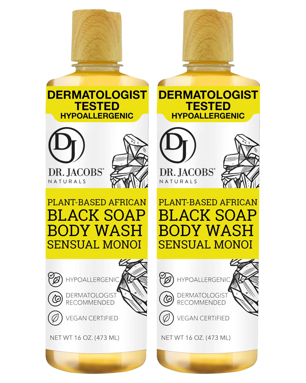 Dr Jacobs Naturals African Black Liquid Soap with Monoi – All-In-One Cleanser (16oz, 2pk)