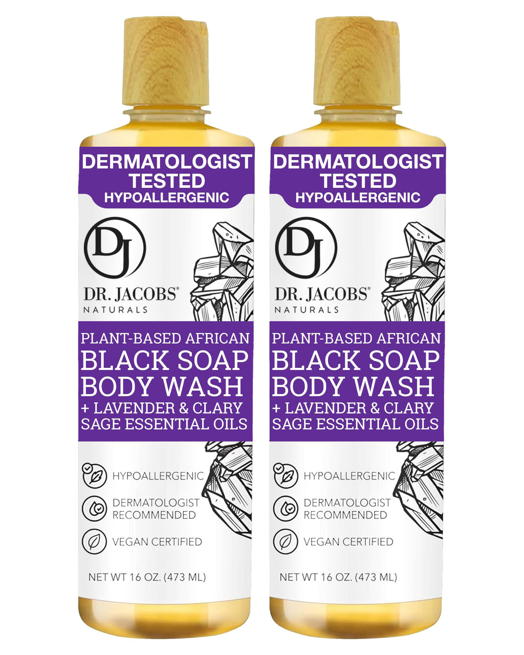 Dr Jacobs Naturals African Black Liquid Soap with Lavender & Sage – All-In-One Cleanser (2pk 16oz)