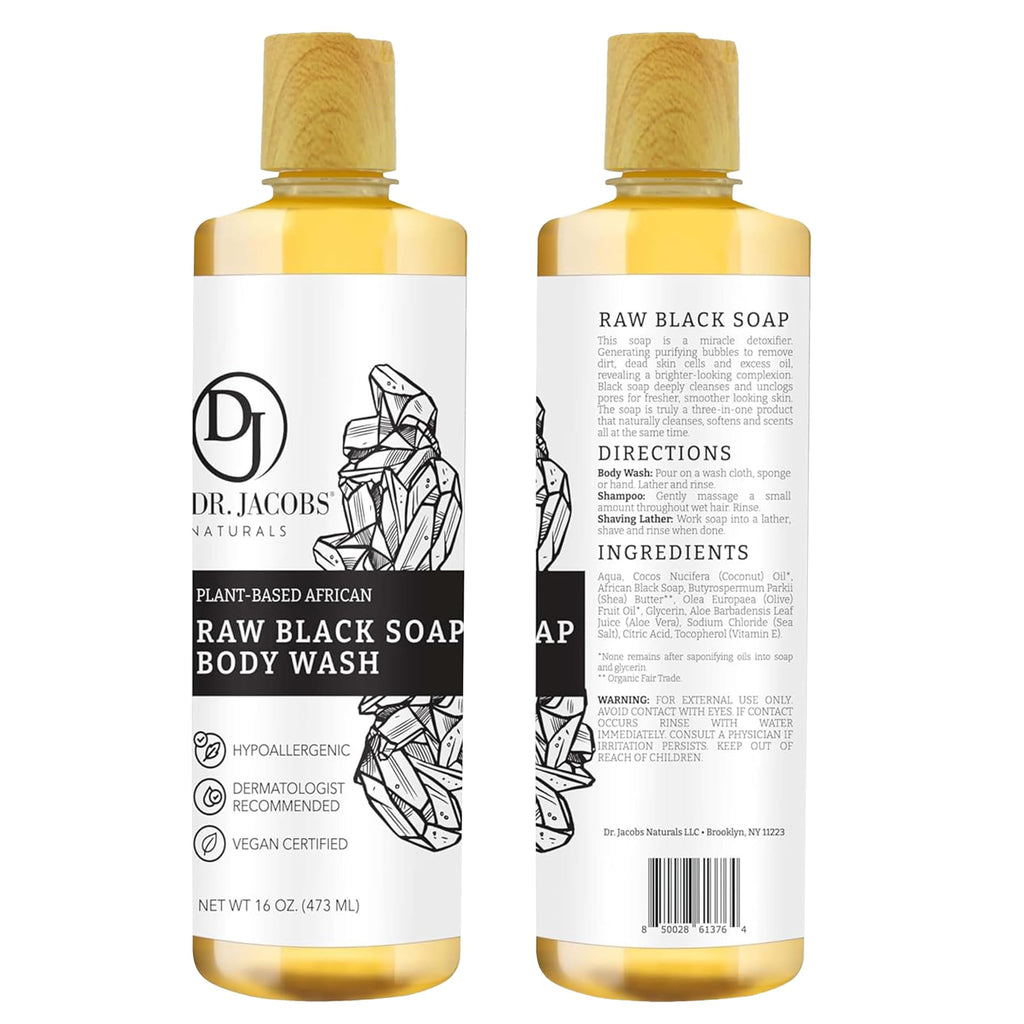 Dr Jacobs Naturals African Black Soap – All-In-One Cleanser with Shea Butter (16 oz)