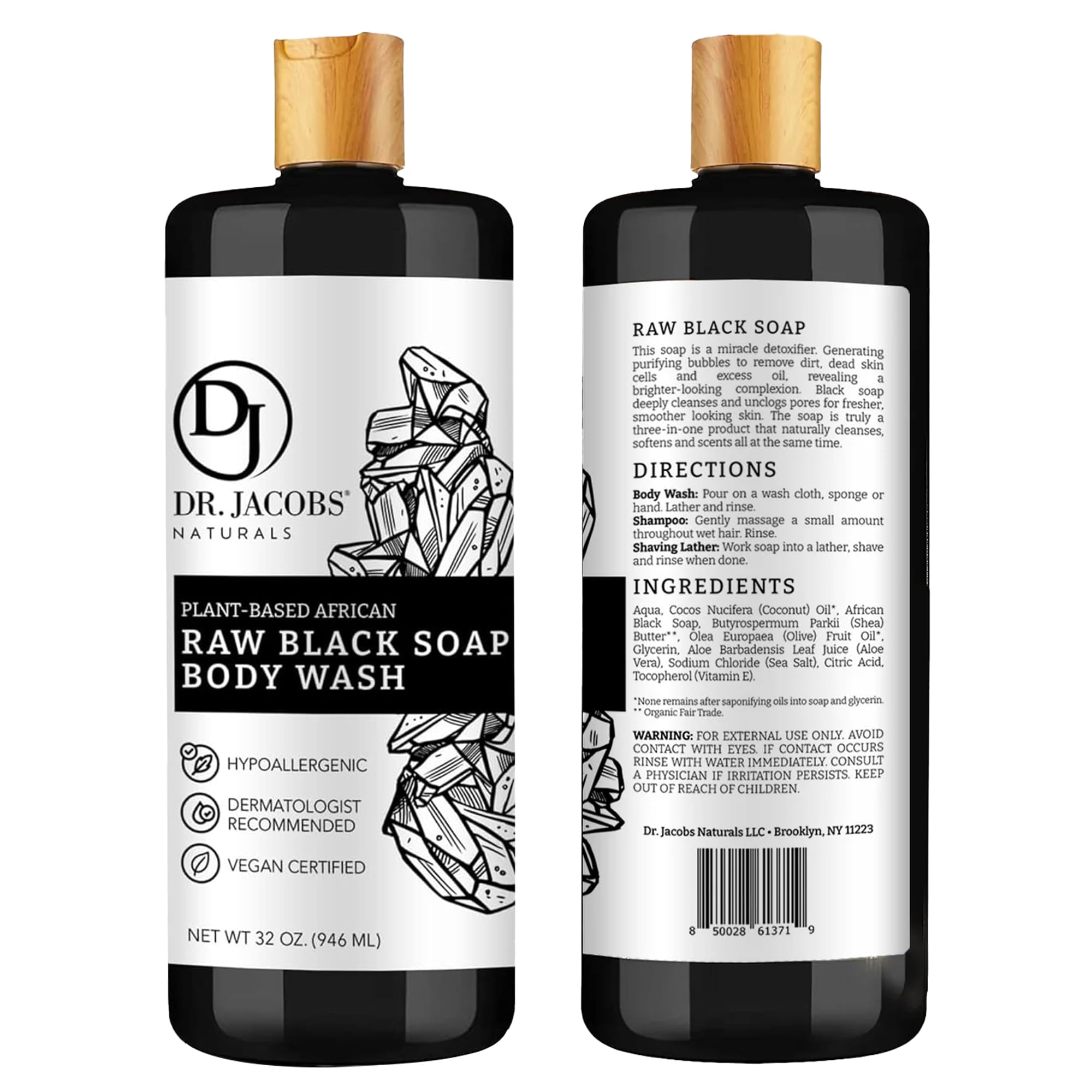 Dr Jacobs Naturals Authentic African Raw Black Soap 2PK – All-In-One Cleanser for Face, Body, Hair & Shaving | Shea Butter Moisturizing Formula