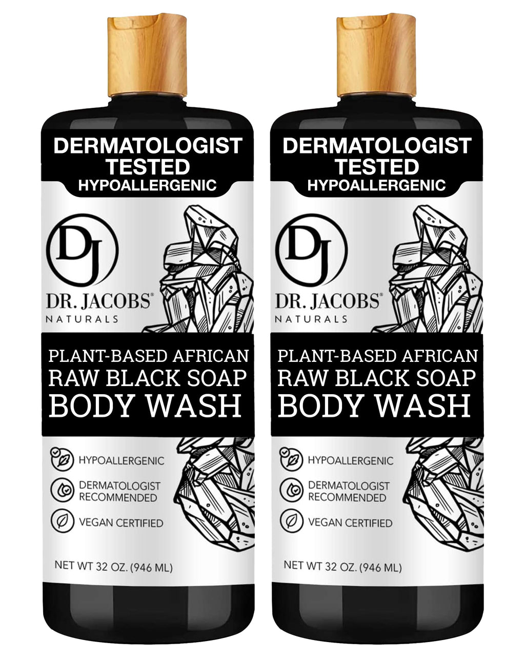 Dr Jacobs Naturals Authentic African Raw Black Soap 2PK – All-In-One Cleanser for Face, Body, Hair & Shaving | Shea Butter Moisturizing Formula