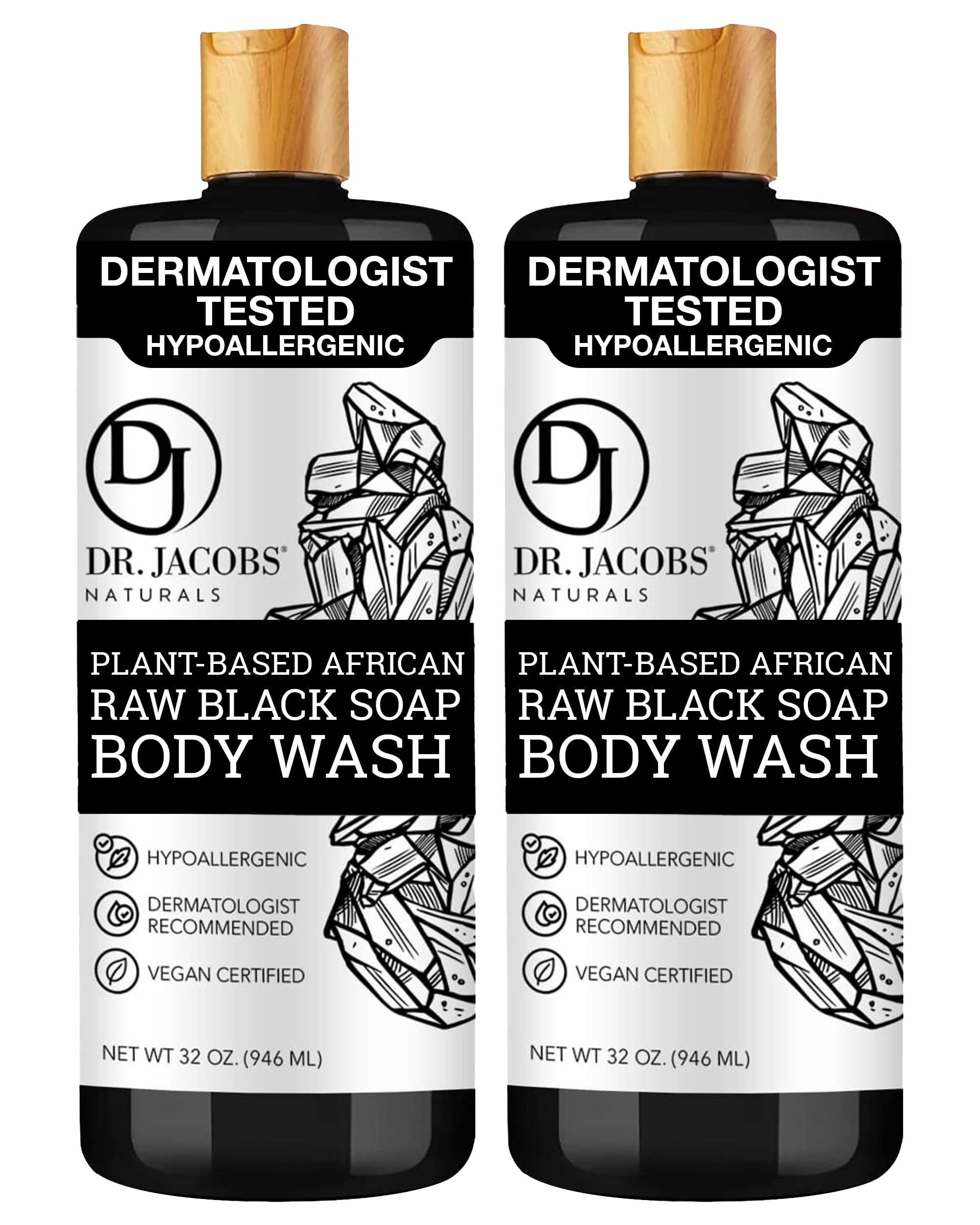 Dr Jacobs Naturals Authentic African Raw Black Soap 2PK – All-In-One Cleanser for Face, Body, Hair & Shaving | Shea Butter Moisturizing Formula