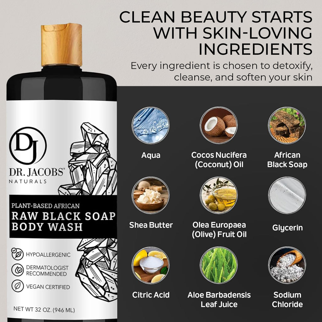 Dr Jacobs Naturals Authentic African Raw Black Soap 2PK – All-In-One Cleanser for Face, Body, Hair & Shaving | Shea Butter Moisturizing Formula