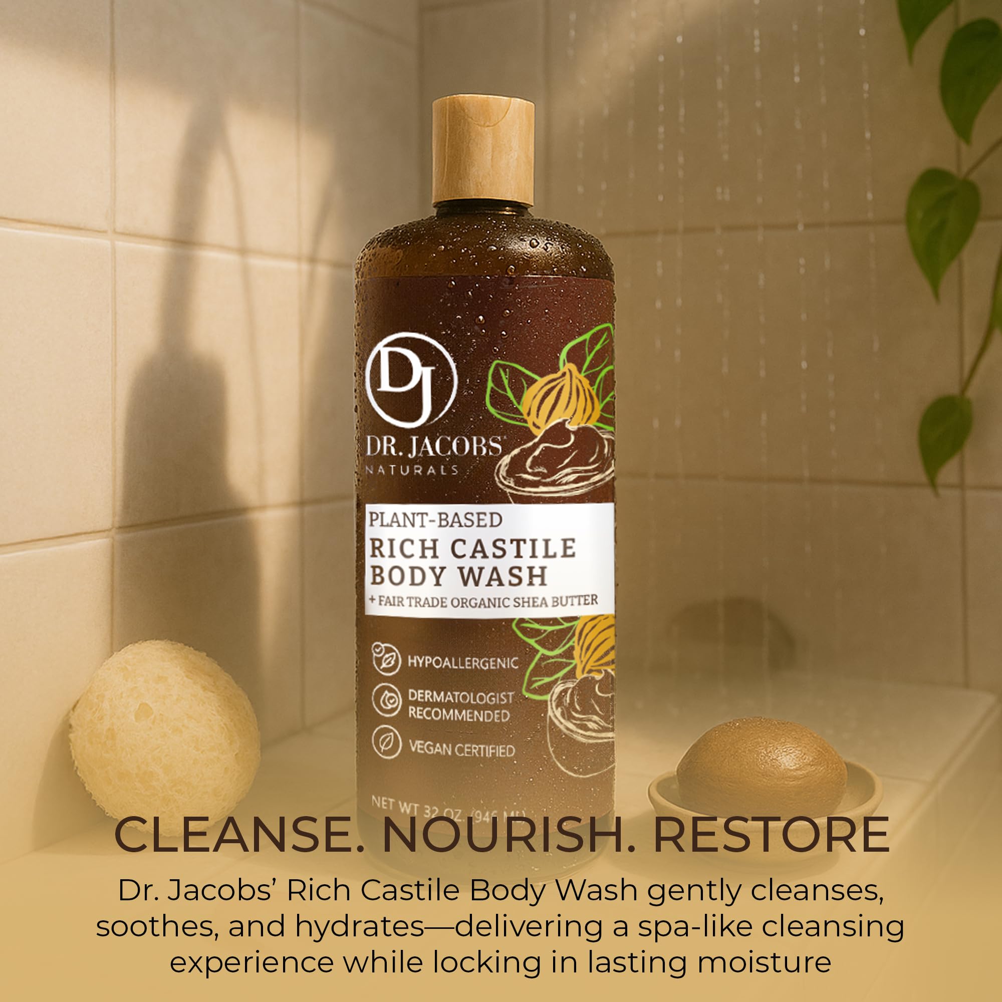 DR.JACOBS NATURALS Pure Castile Soap Liquid Body Wash – Sandalwood, Aloe Vera & Vitamin E, 2x16 oz, Made in USA