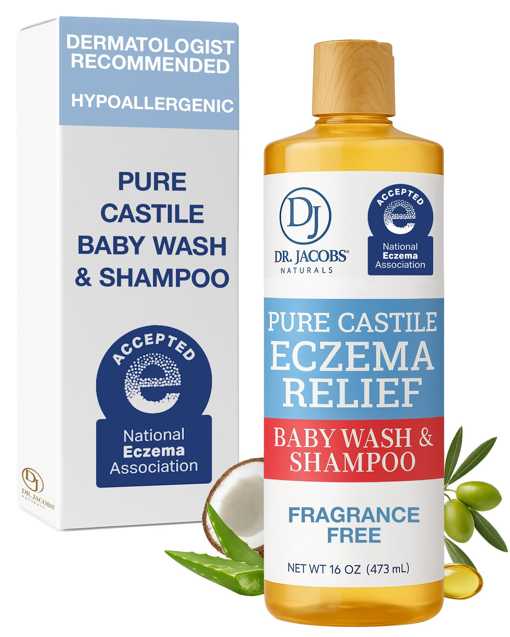 DR.JACOBS NATURALS Pure Castile Baby Wash – Gentle, Fragrance-Free for Sensitive Skin (16 oz)