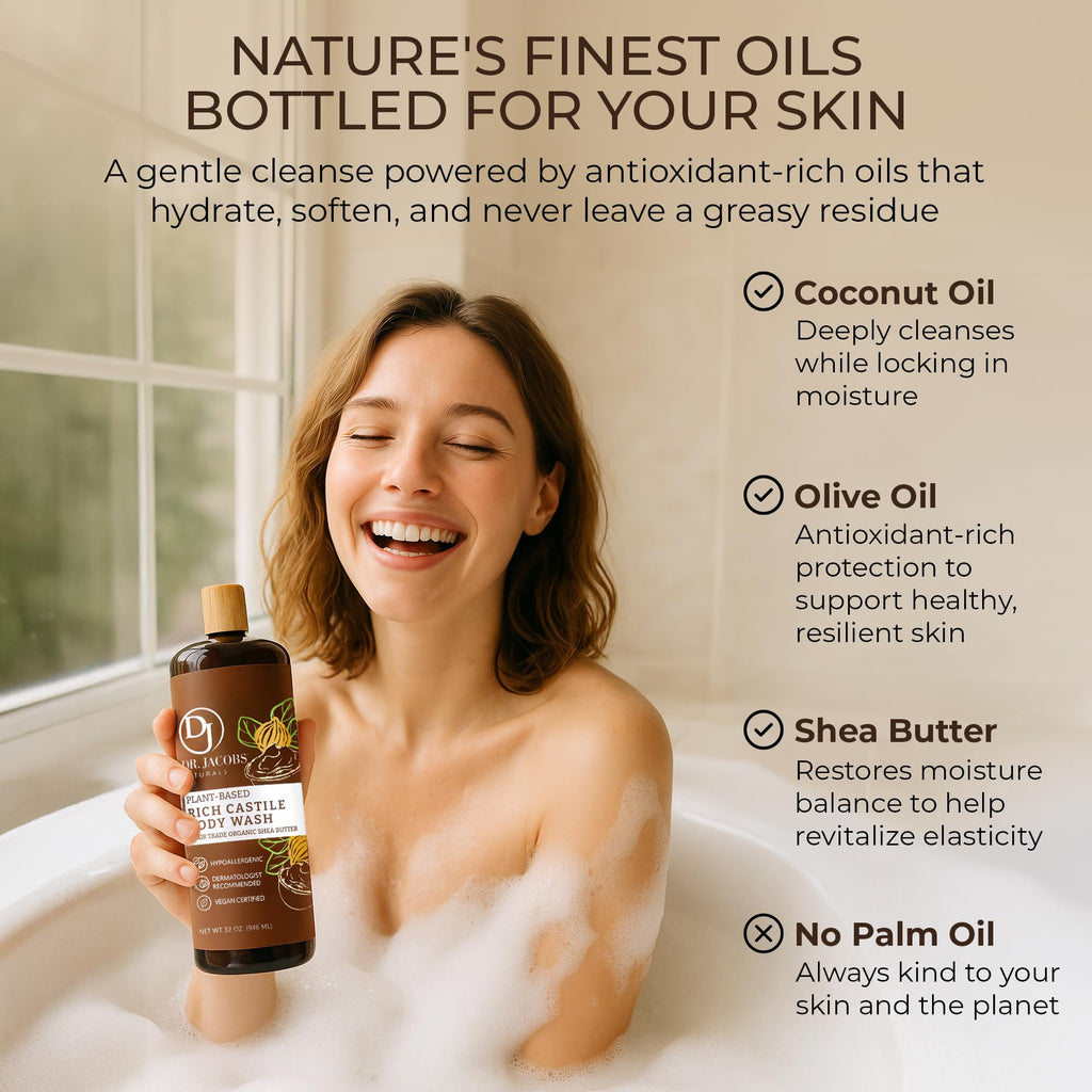 Dr. Jacobs Naturals Pure Castile Soap Liquid Body Wash Sandalwood – Plant-Based with Aloe Vera & Vitamin E, 16 oz