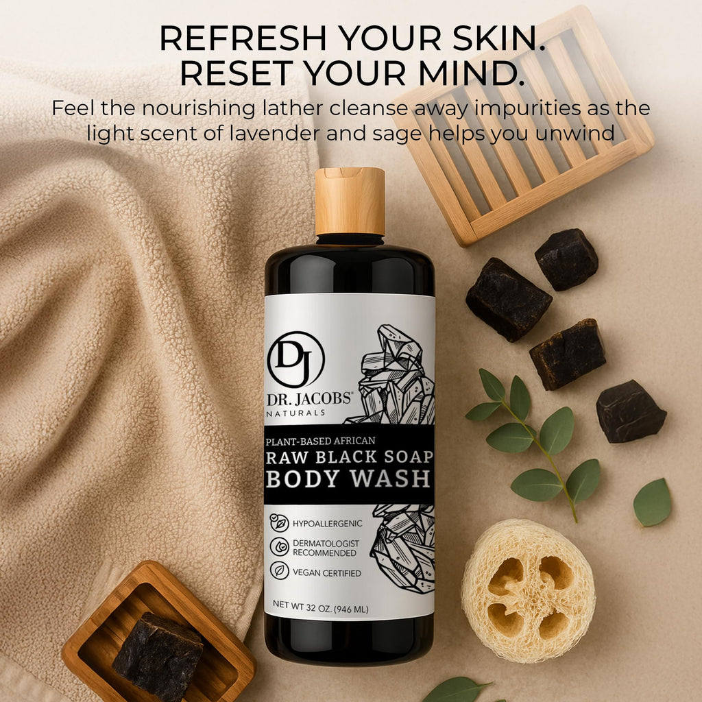 Dr Jacobs Naturals African Black Soap – All-In-One Cleanser with Shea Butter (16 oz)