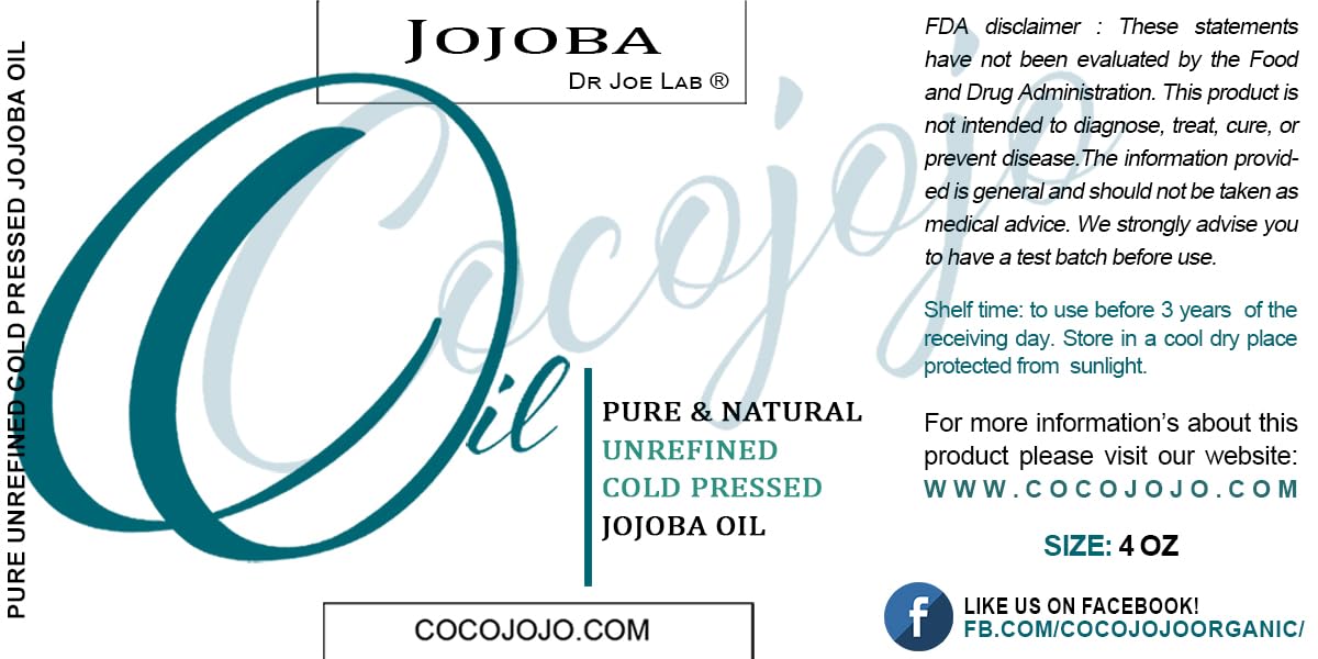 Dr Joe Lab Jojoba Oil 4 oz – Pure Cold-Pressed Jojoba for Hair, Skin & Nails