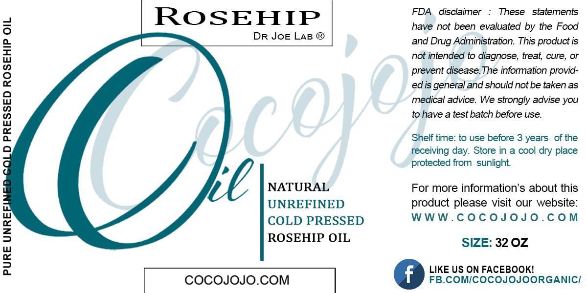Dr Joe Lab Rosehip Oil – Pure Unrefined Cold-Pressed Rosehip Oil for Face, Hair, Skin & Nails (32 oz)