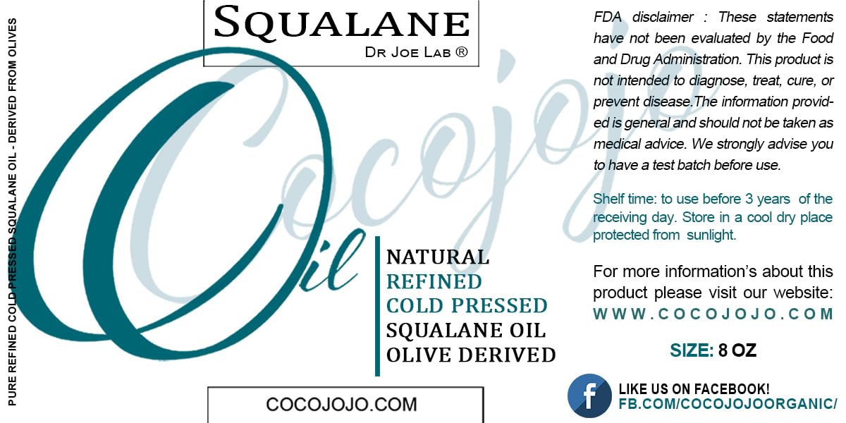 Dr Joe Lab Squalane Oil — Pure Olive-Derived Plant Squalane, 8 oz | Vegan, Cold-Pressed Carrier Oil