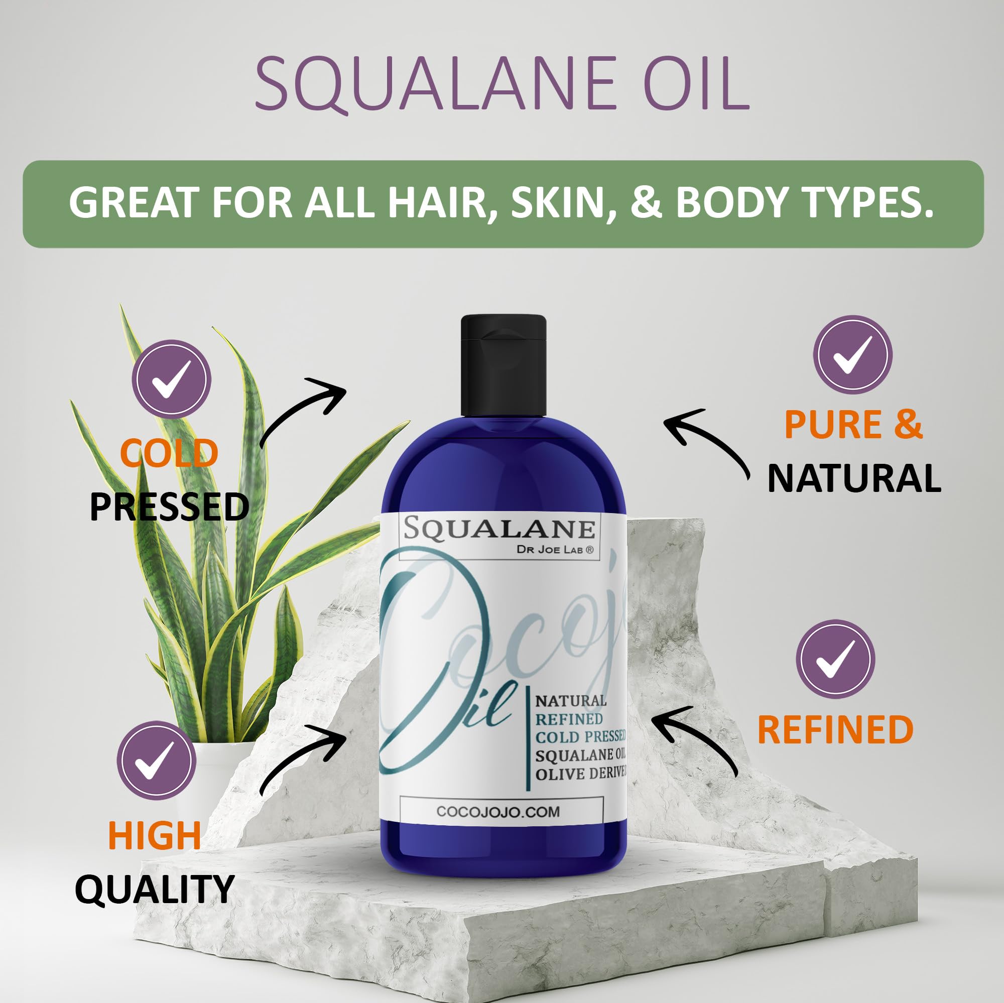 Dr Joe Lab Squalane Oil — Pure Olive-Derived Plant Squalane, 8 oz | Vegan, Cold-Pressed Carrier Oil
