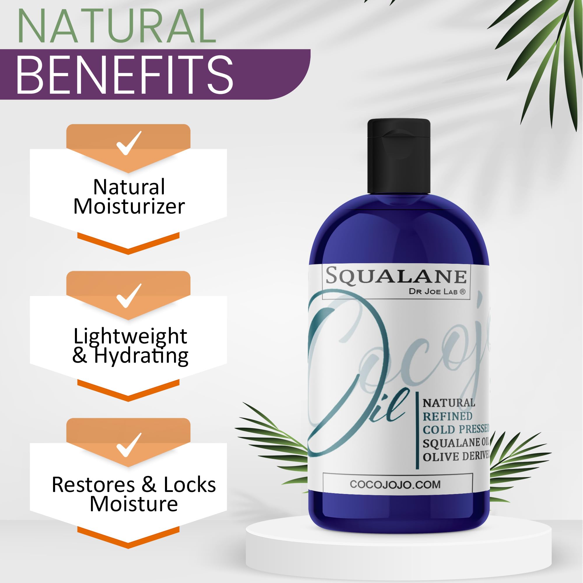 Dr Joe Lab Squalane Oil — Pure Olive-Derived Plant Squalane, 8 oz | Vegan, Cold-Pressed Carrier Oil